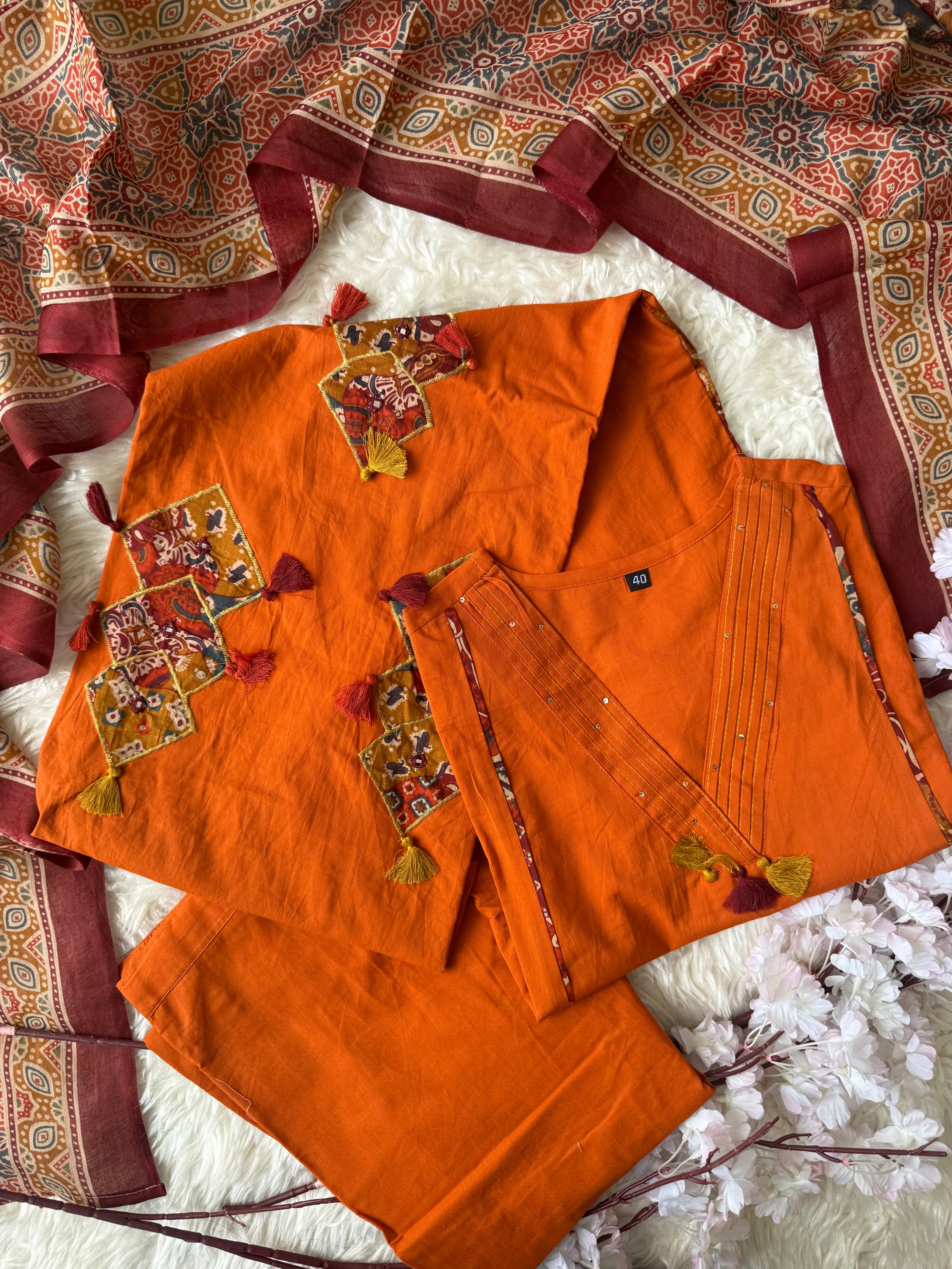 Pure Cotton Aline Kurti Plazo Dupatta Set