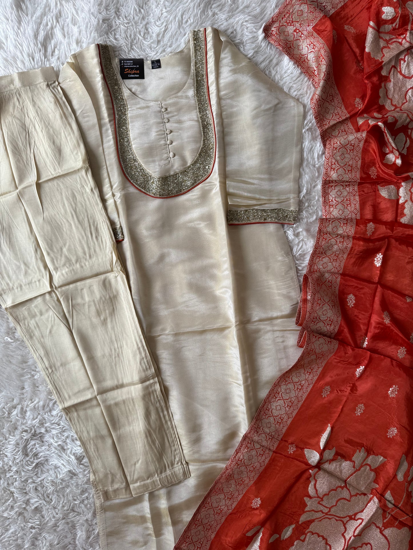 Tissue Shimmer Kurti Pant Dupatta Set