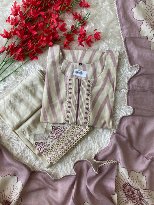 Mul Silk Kurti Pant Plazo Dupatta Set