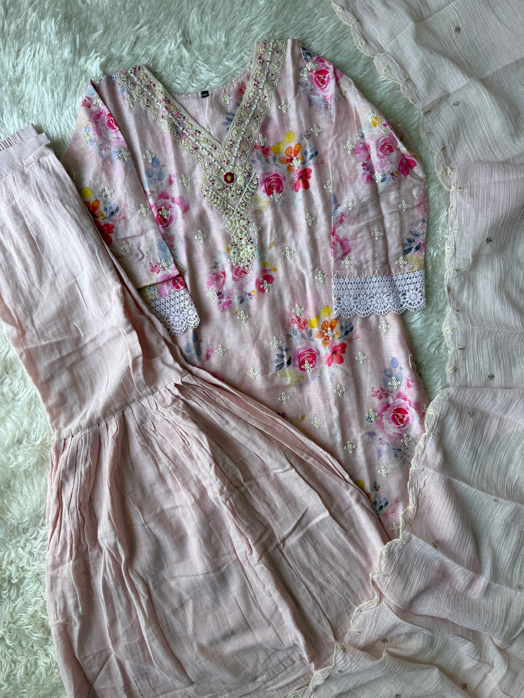 Mul Cotton Kurti Sharara Dupatta Set