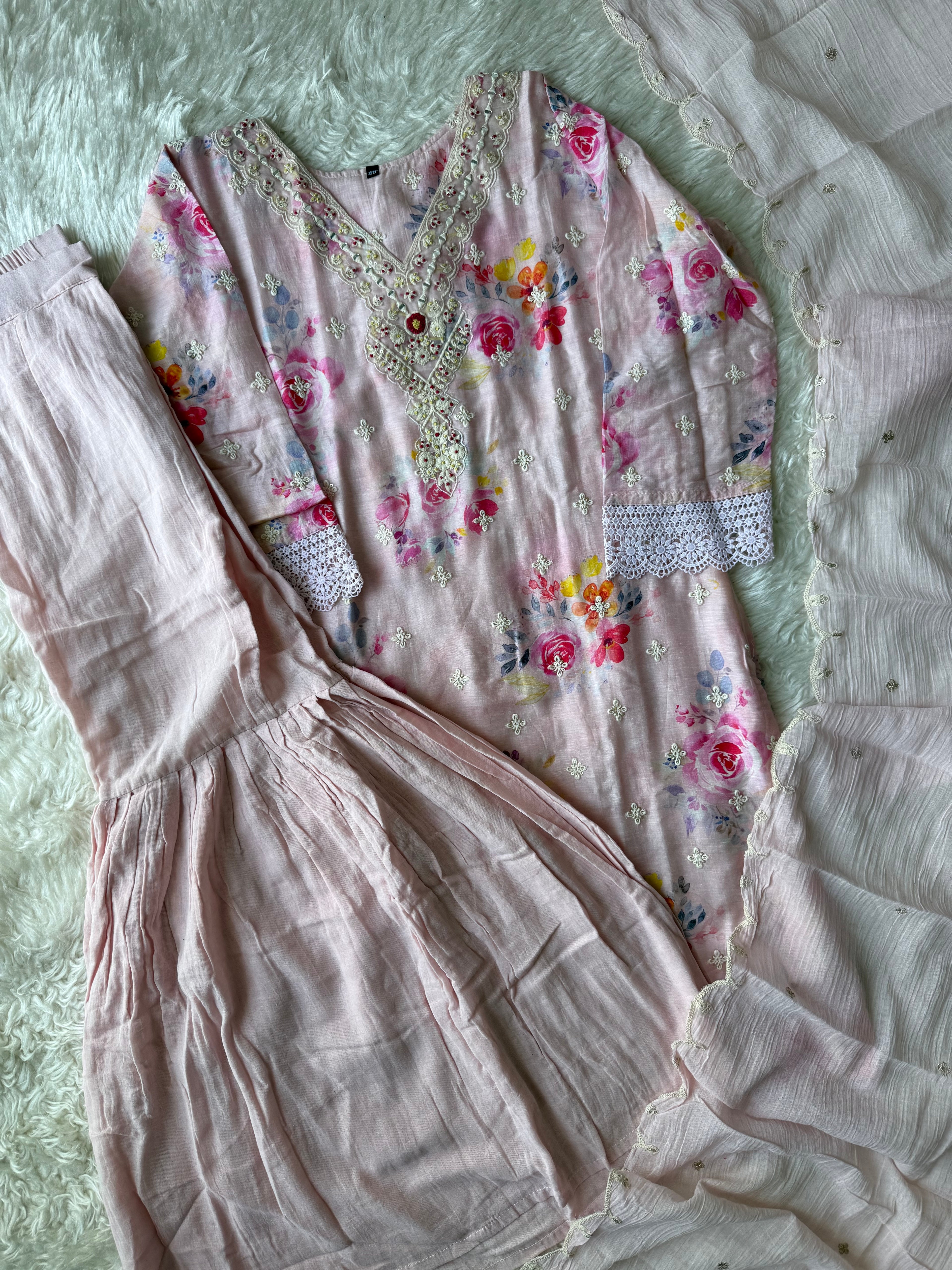 Mul Cotton Kurti Sharara Dupatta Set