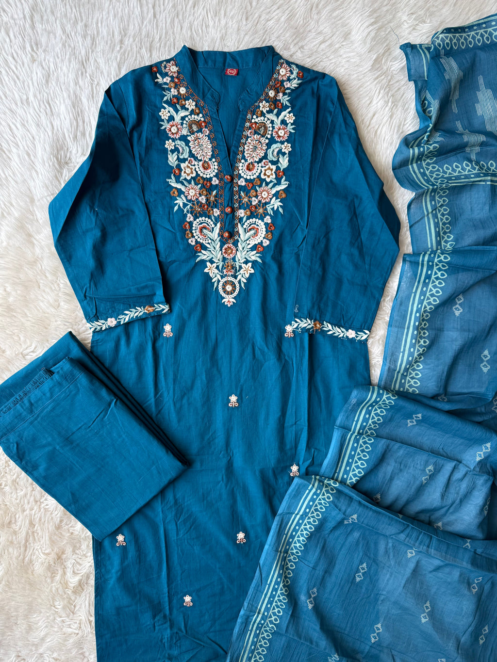 Pure Cotton Kurti Pant Dupatta Set