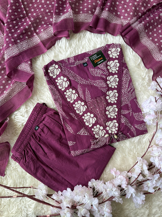 Pure Cotton Kurti Pant Dupatta Set
