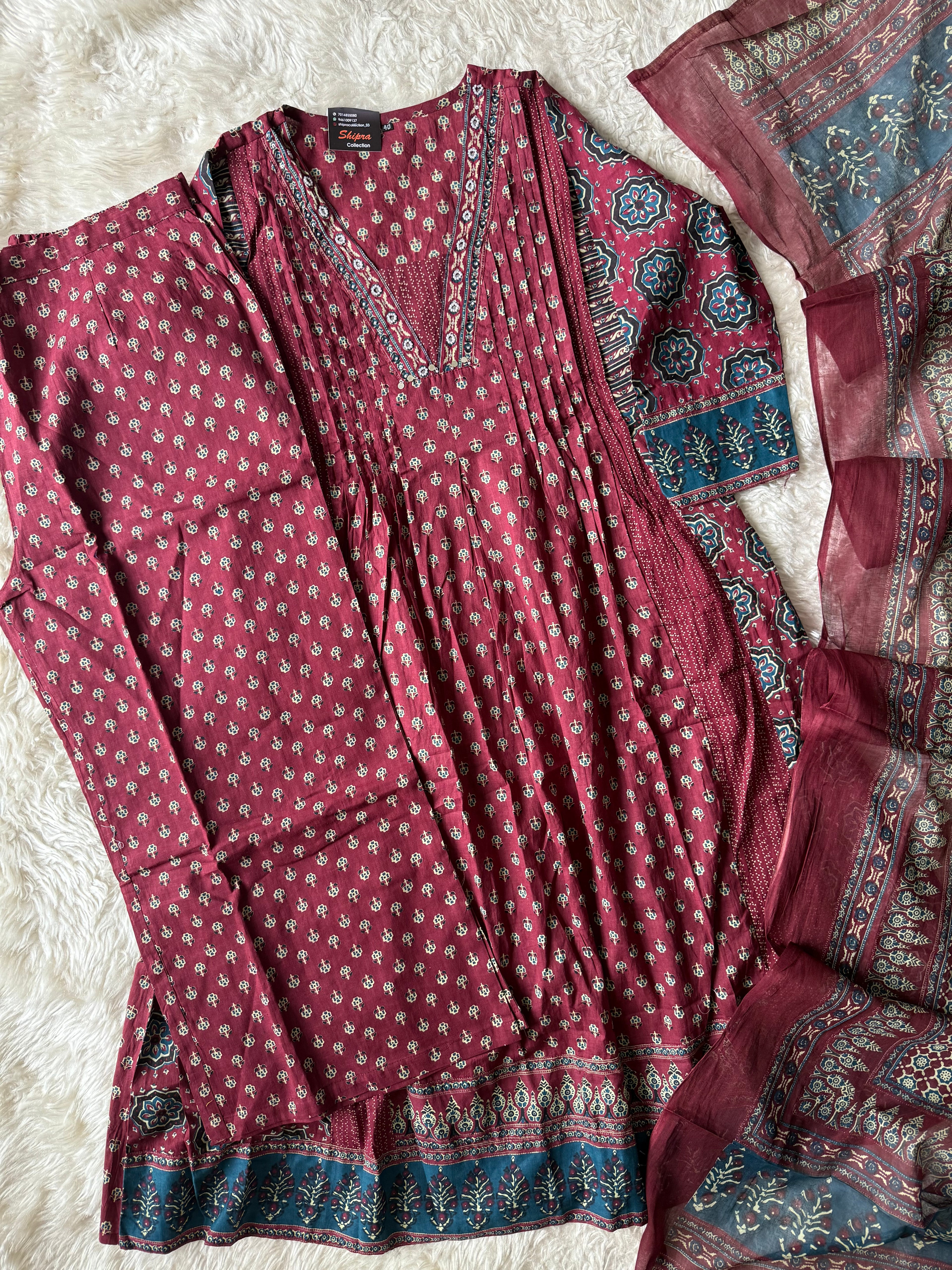 Premium Cotton Kurti plazo Dupatta Set