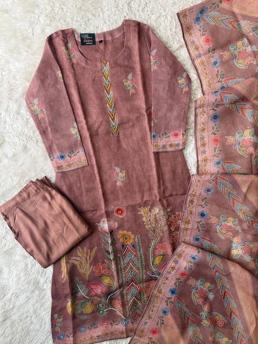 Linen Kurti Pant Dupatta Set