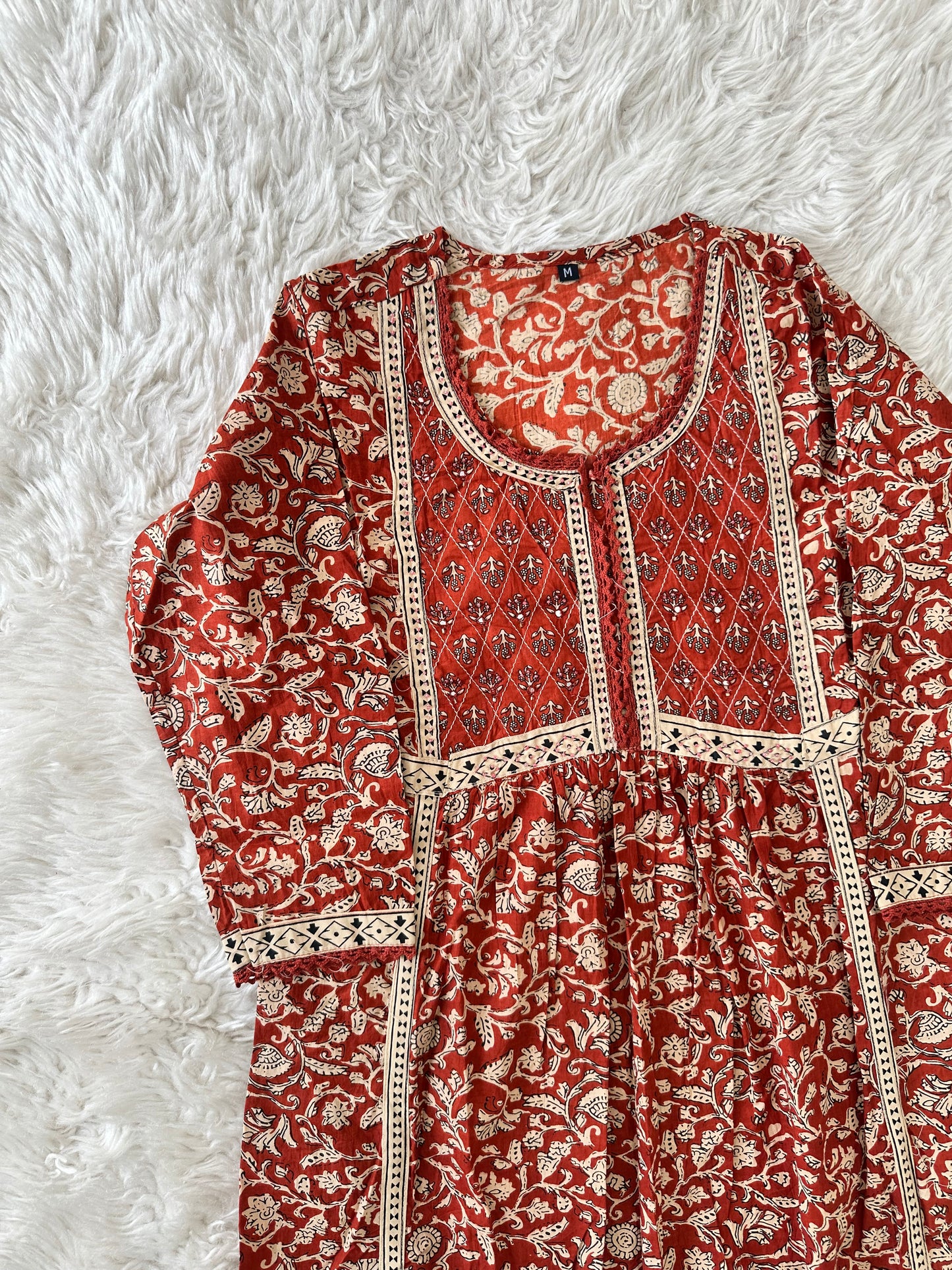 Jaipuri Print A-Line Kurti Pant Dupatta Set