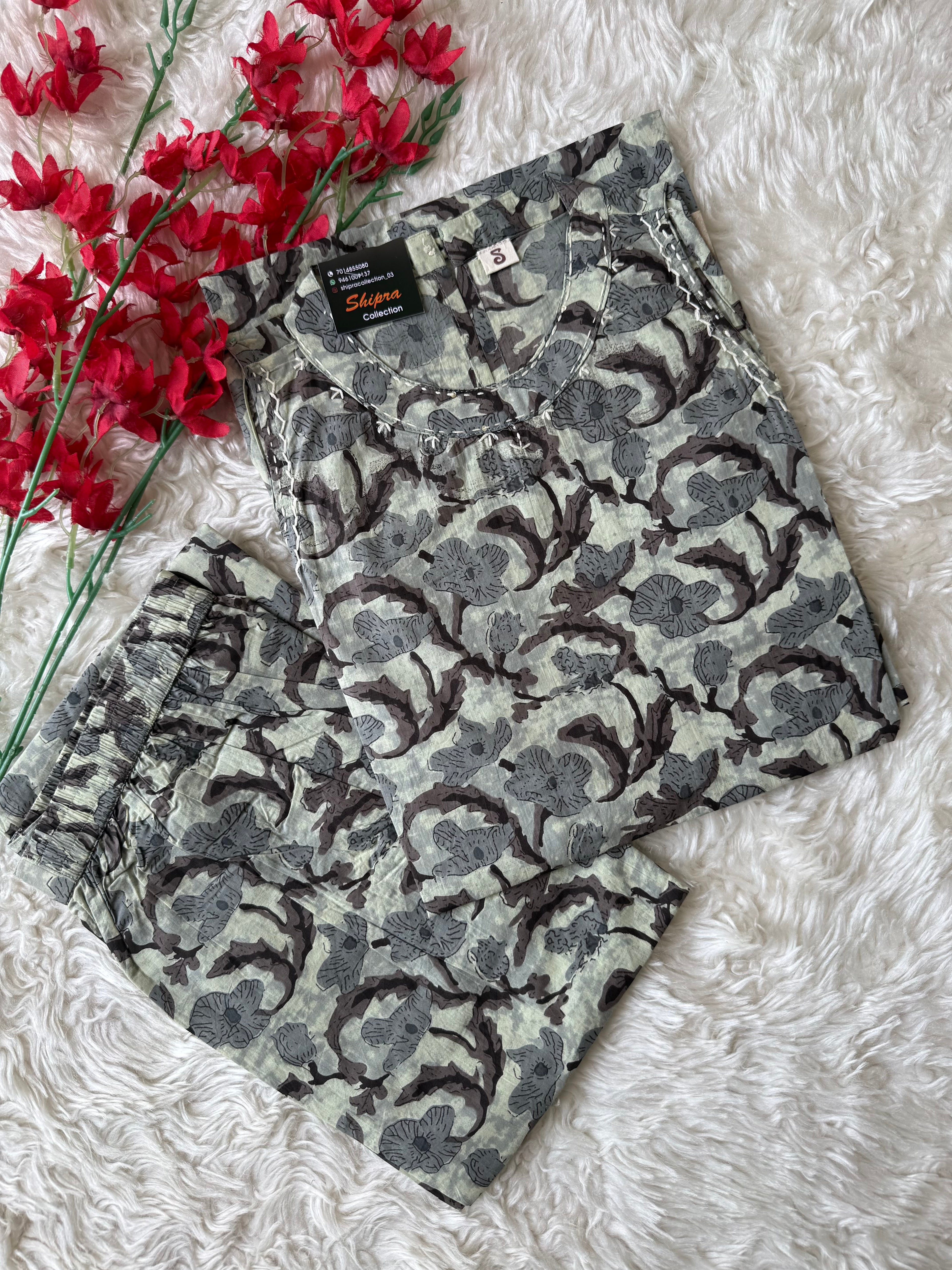 Pure Cotton Sleeveless Kurti Pant Set