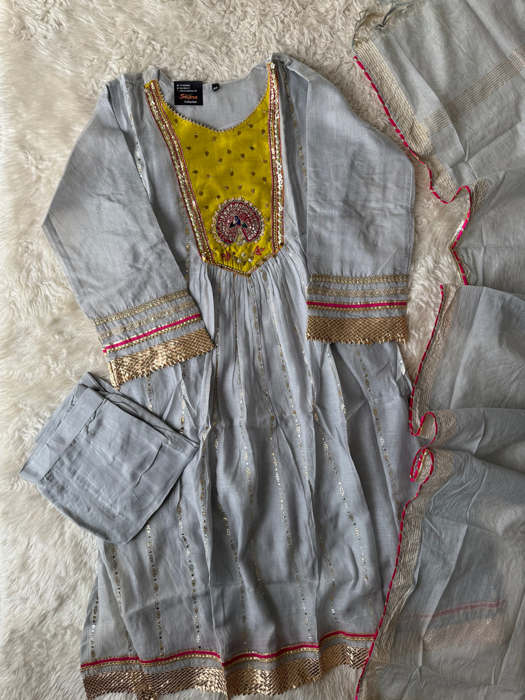 Mul Chanderi Kurti Pant Dupatta Set