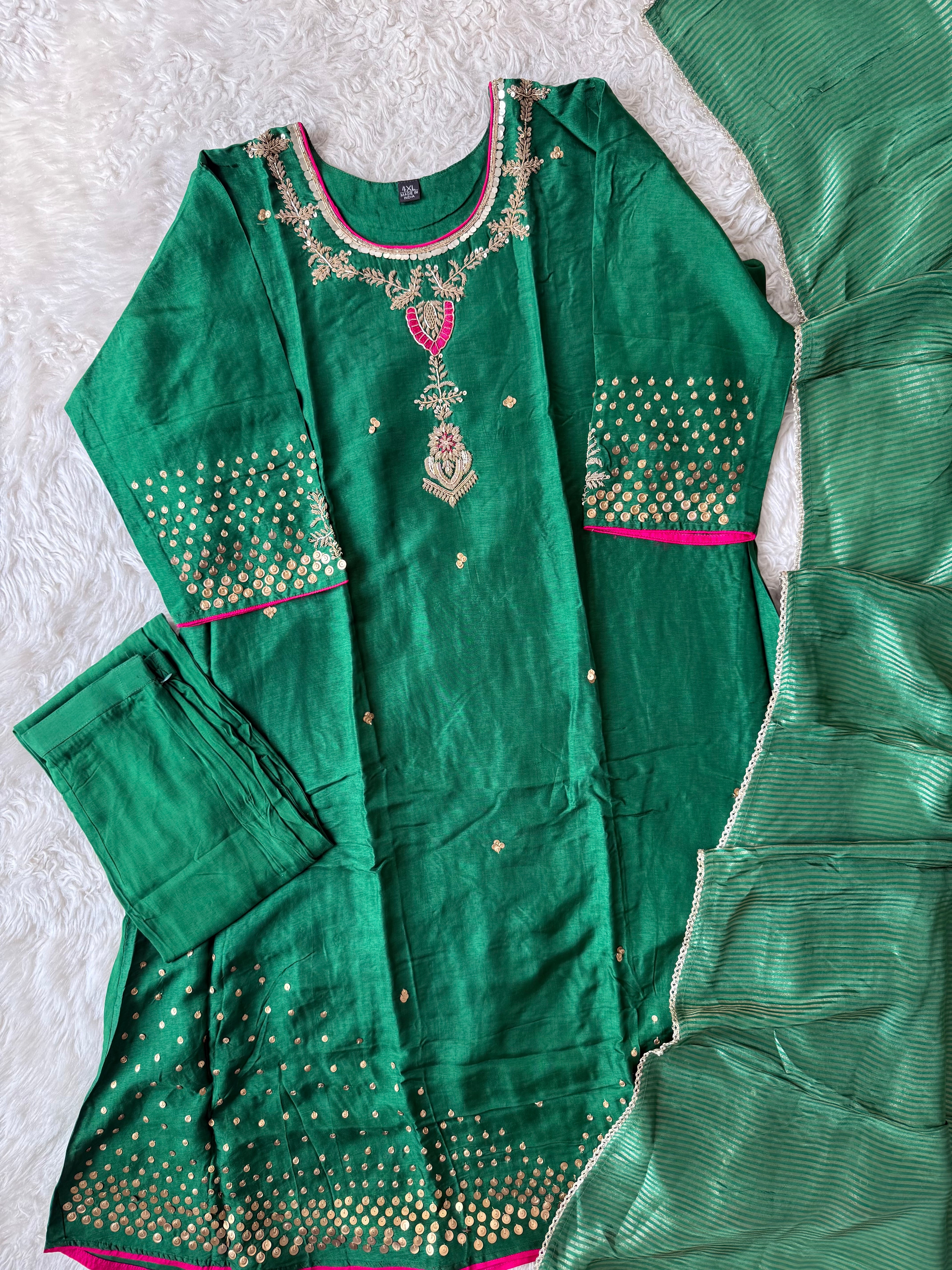 “Plus Size” Dola Silk Kurti Pant Dupatta Set