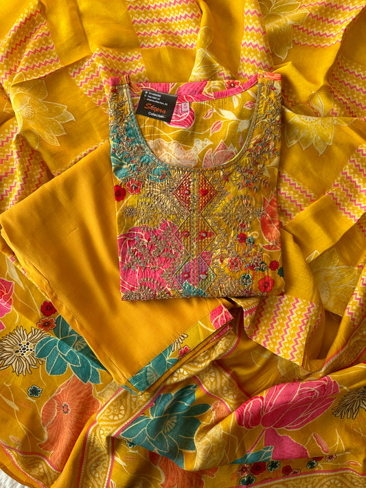 Pure Muslin Silk Kurti Pant Dupatta Set