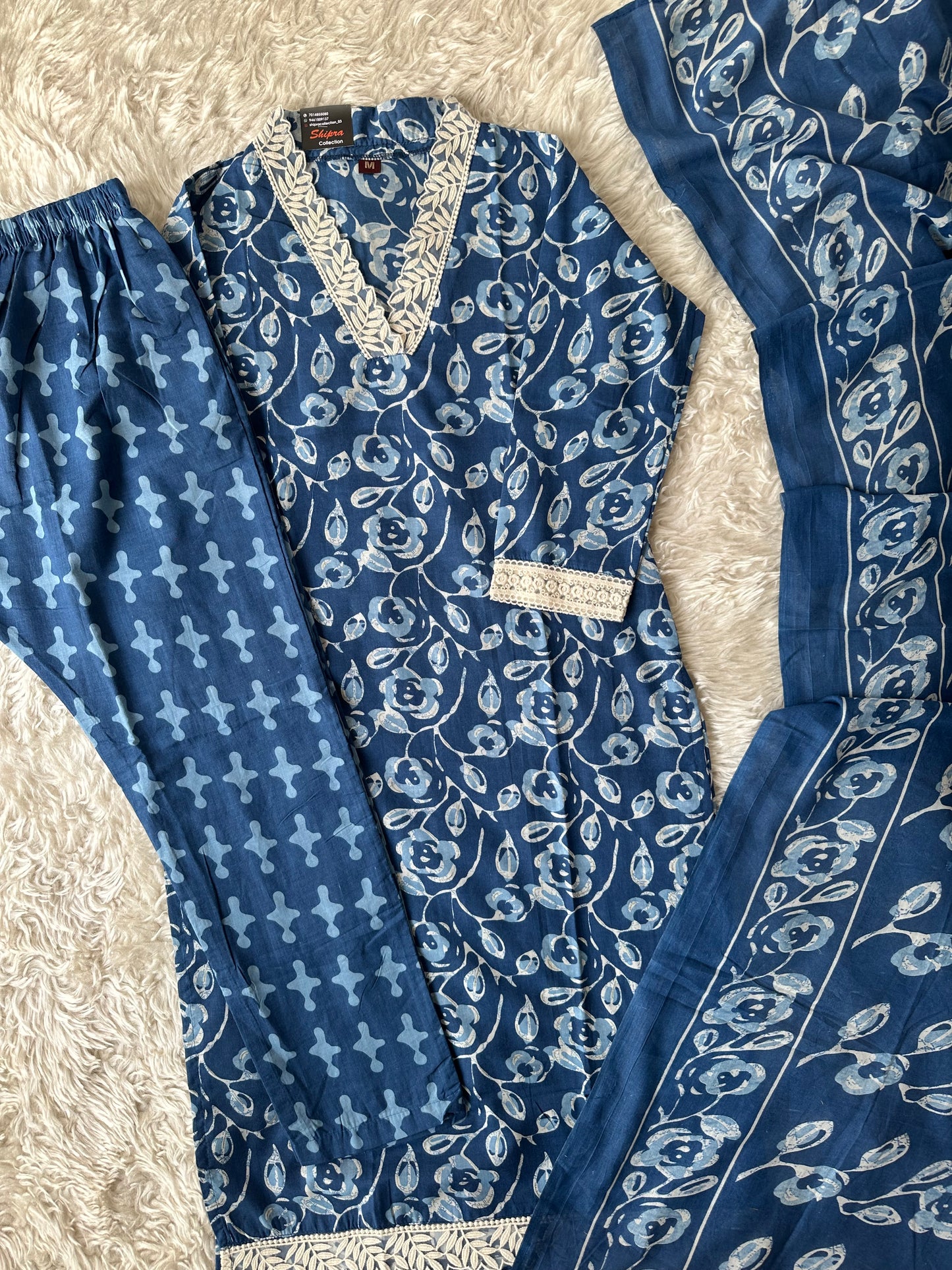 Lace Details Kurti Pant Dupatta Set