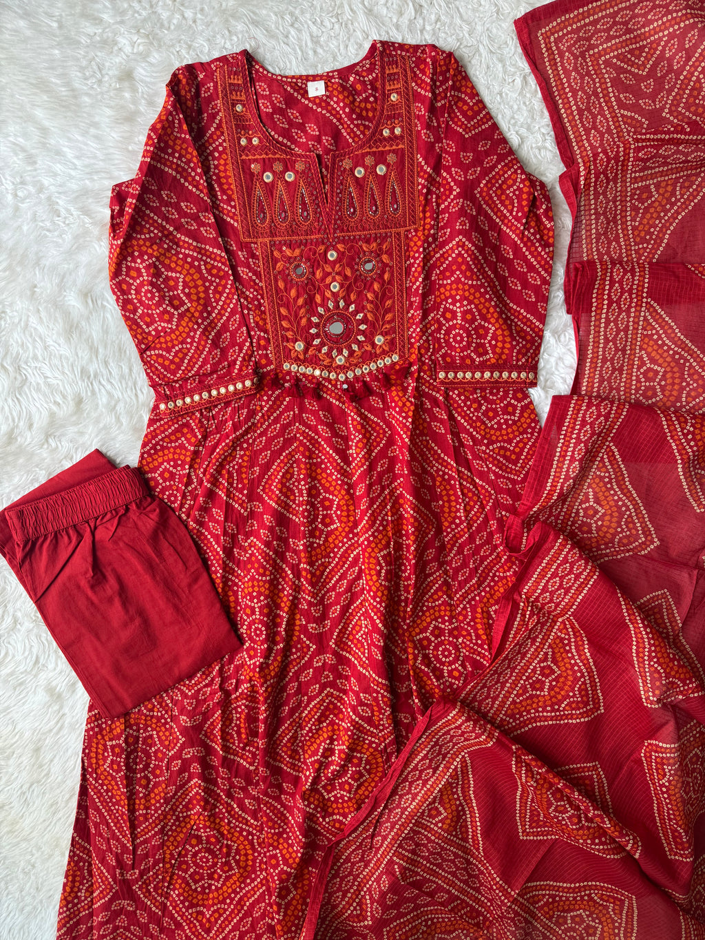 Premium Cotton Flare Kurti Pant Dupatta Set