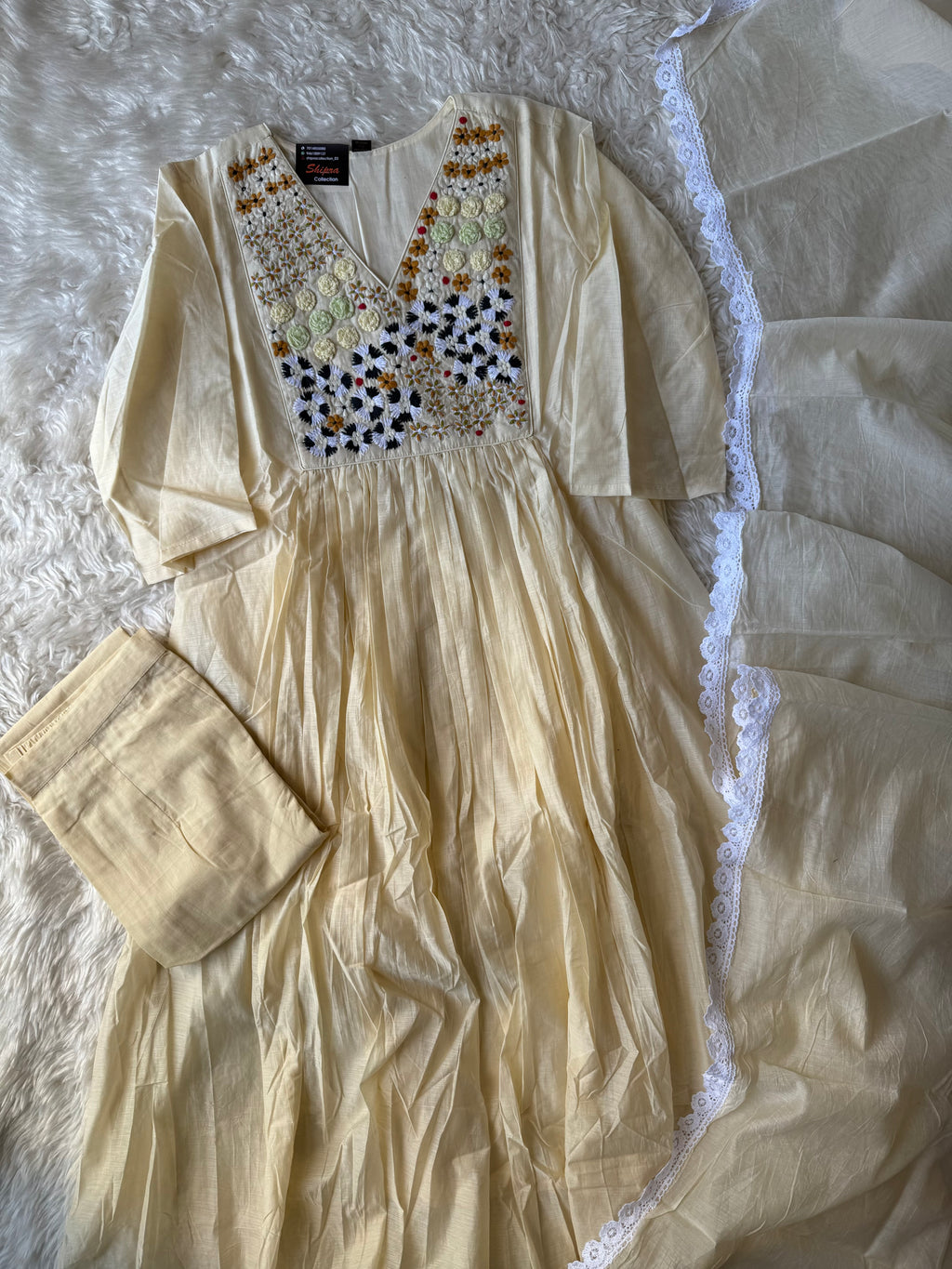 Pure Mul Chanderi Kurti Pant Dupatta Set