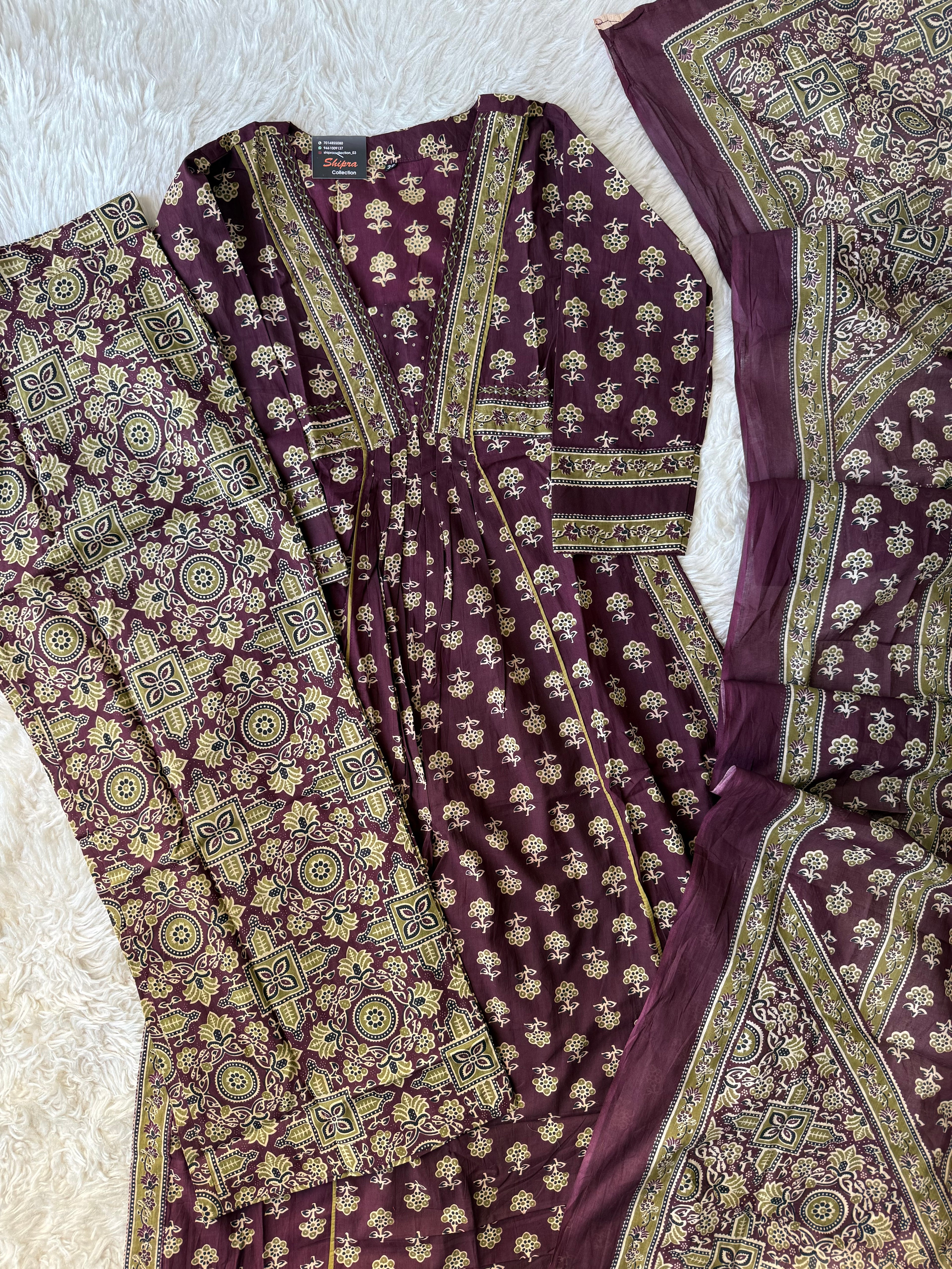 Premium Cotton Aline Kurti Plazo Dupatta Set