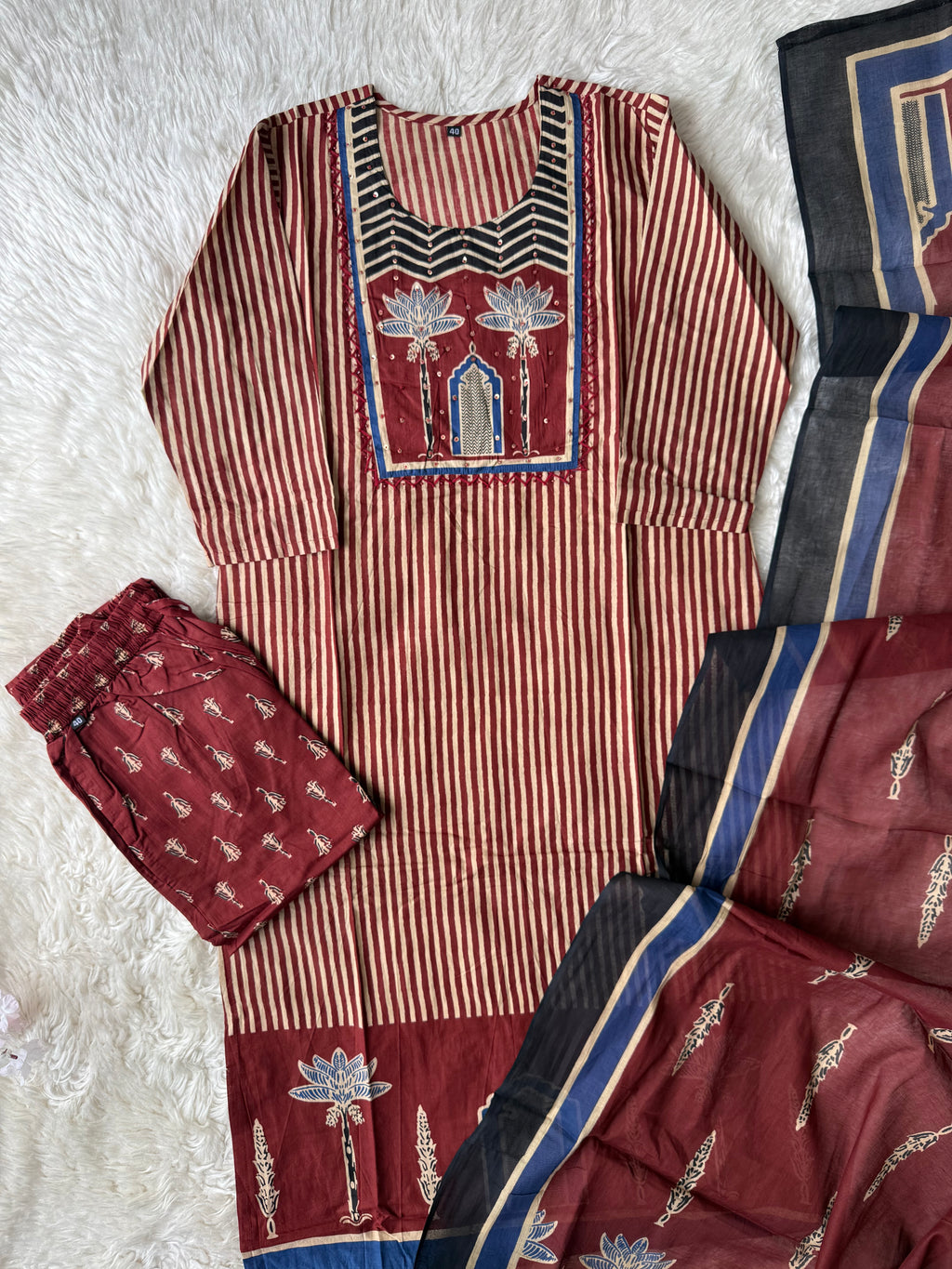 Pure Cotton Kurti Pant Dupatta Set