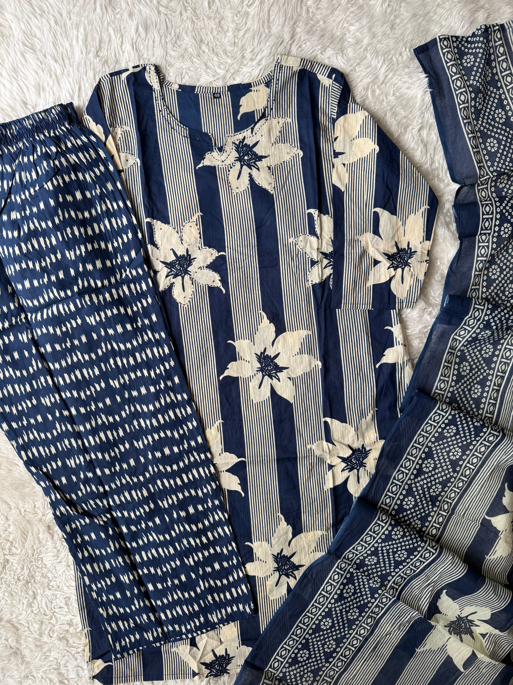 Pure Cotton Kurti Pant Dupatta Set