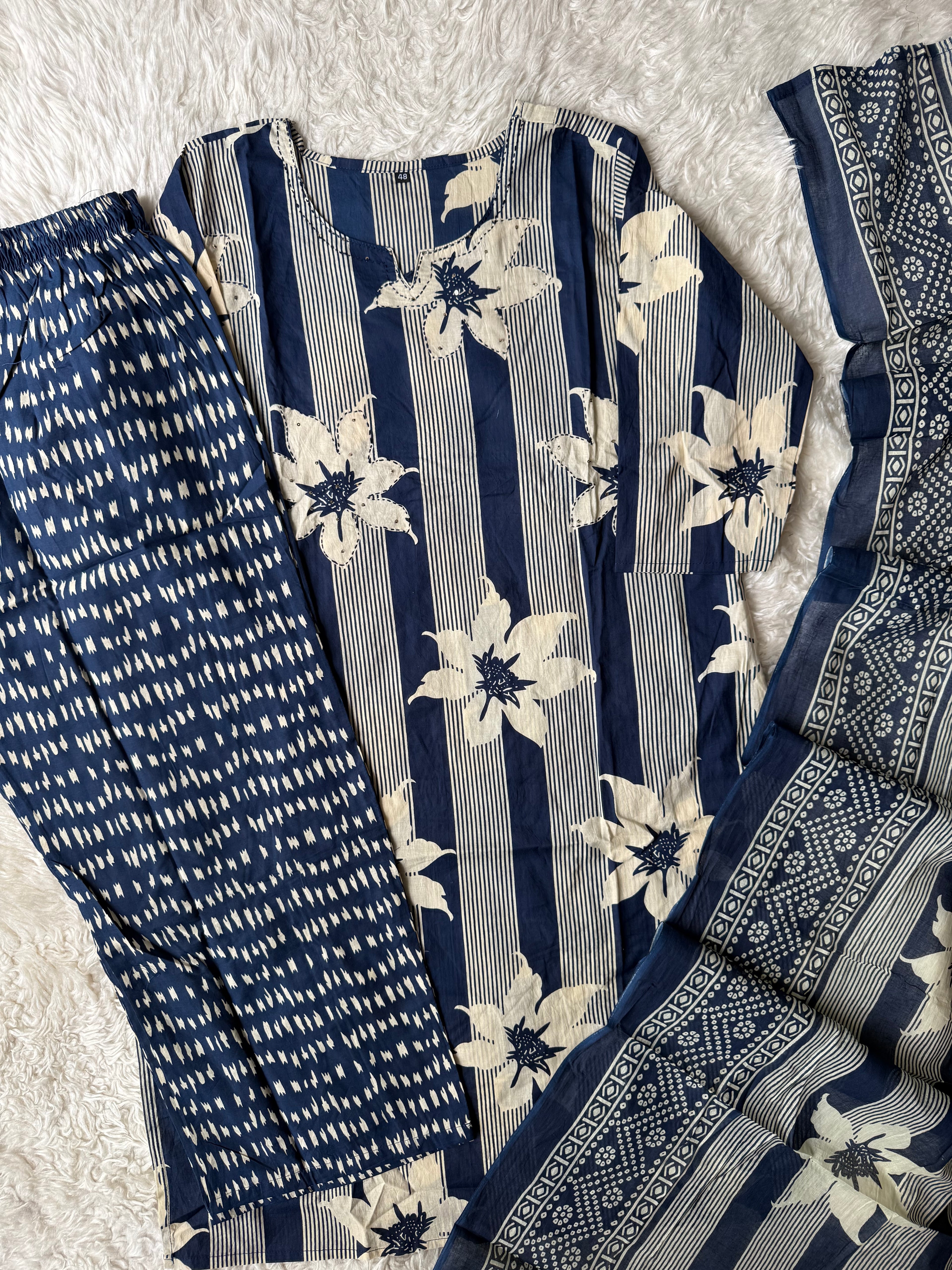 Pure Cotton Kurti Pant Dupatta Set