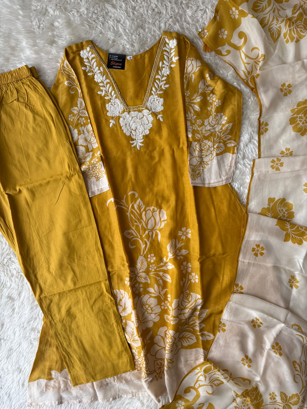 Pure Muslin Silk Kurti Pant Dupatta Set
