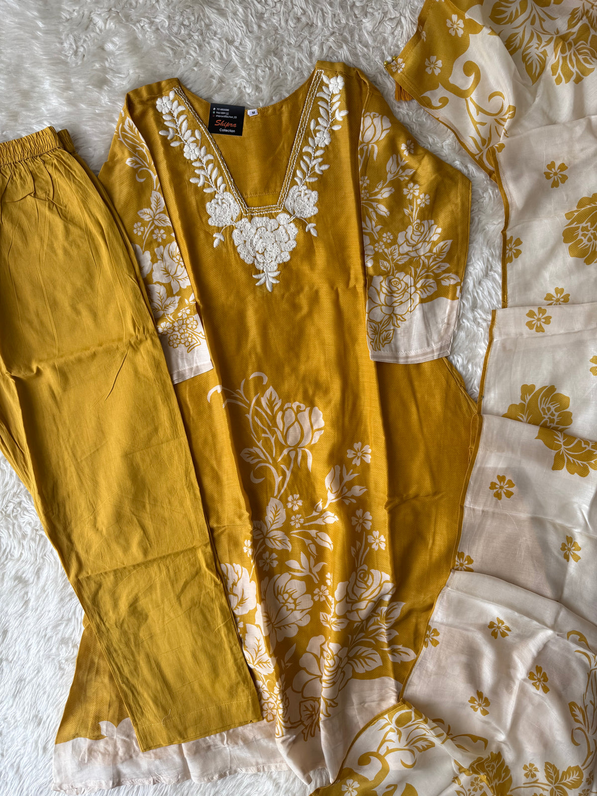 Pure Muslin Silk Kurti Pant Dupatta Set