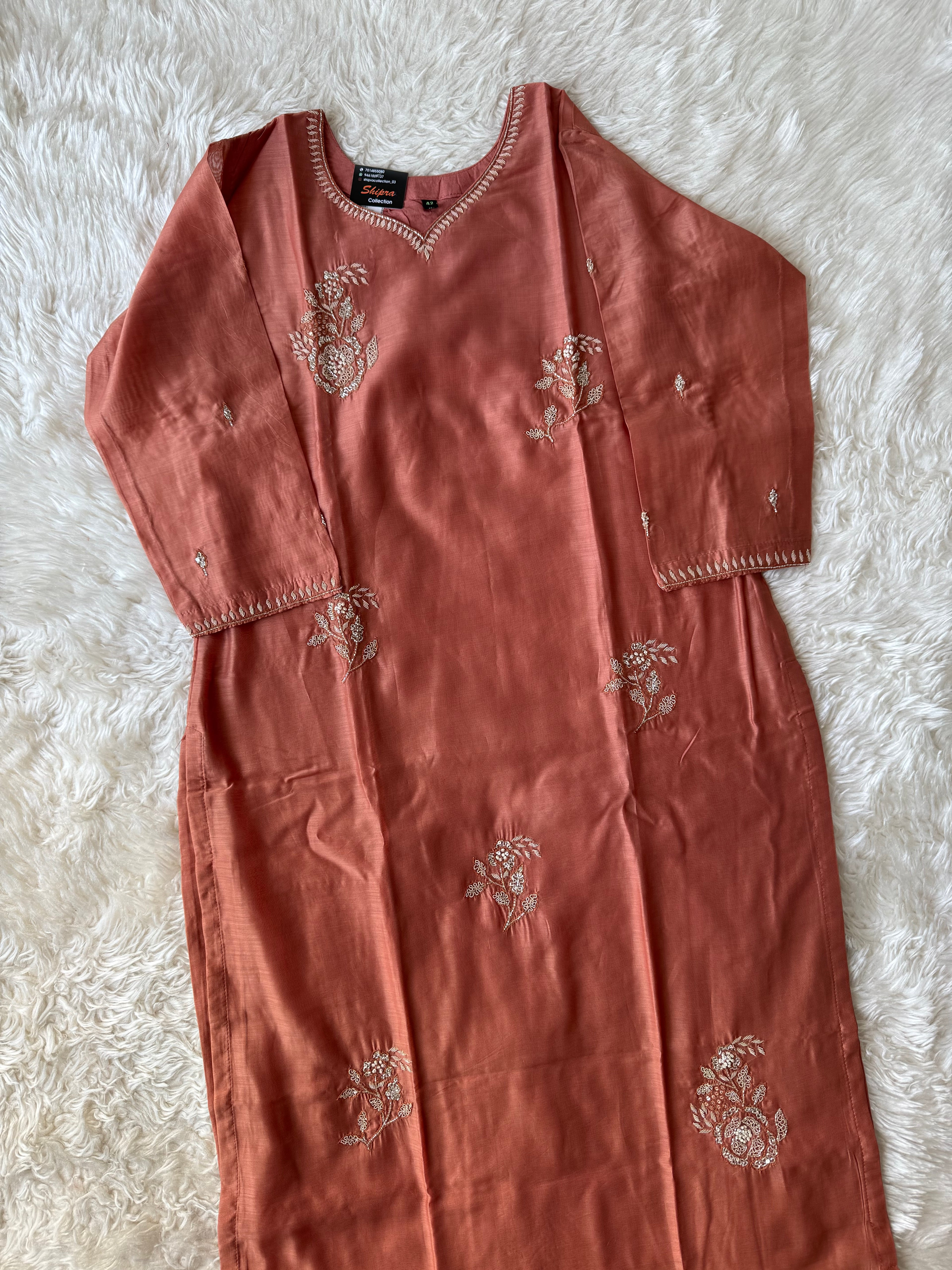 Pure Chanderi Silk Kurti Pant Dupatta Set