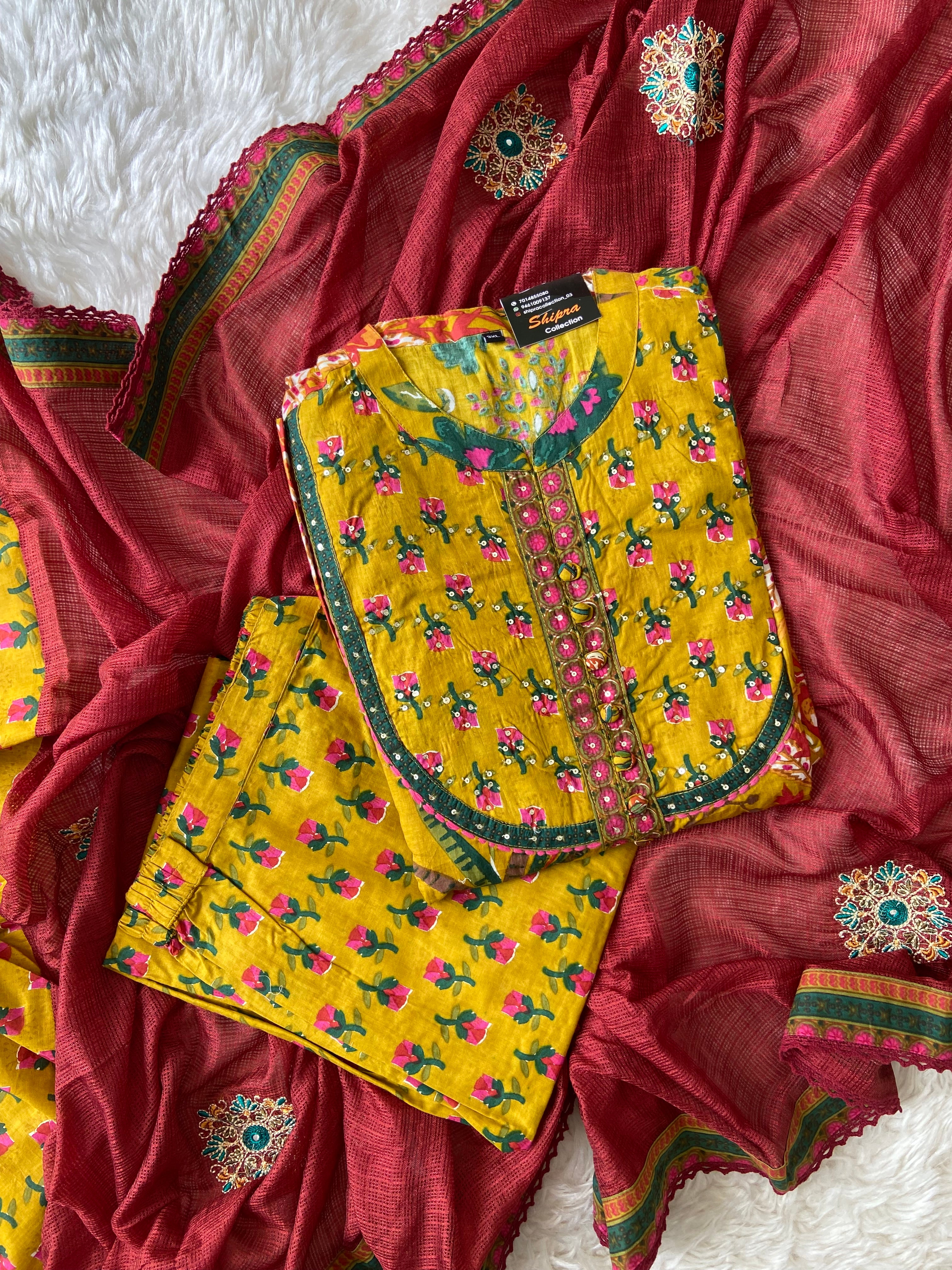 Premium Cotton FLARE Kurti Pant Dupatta Set