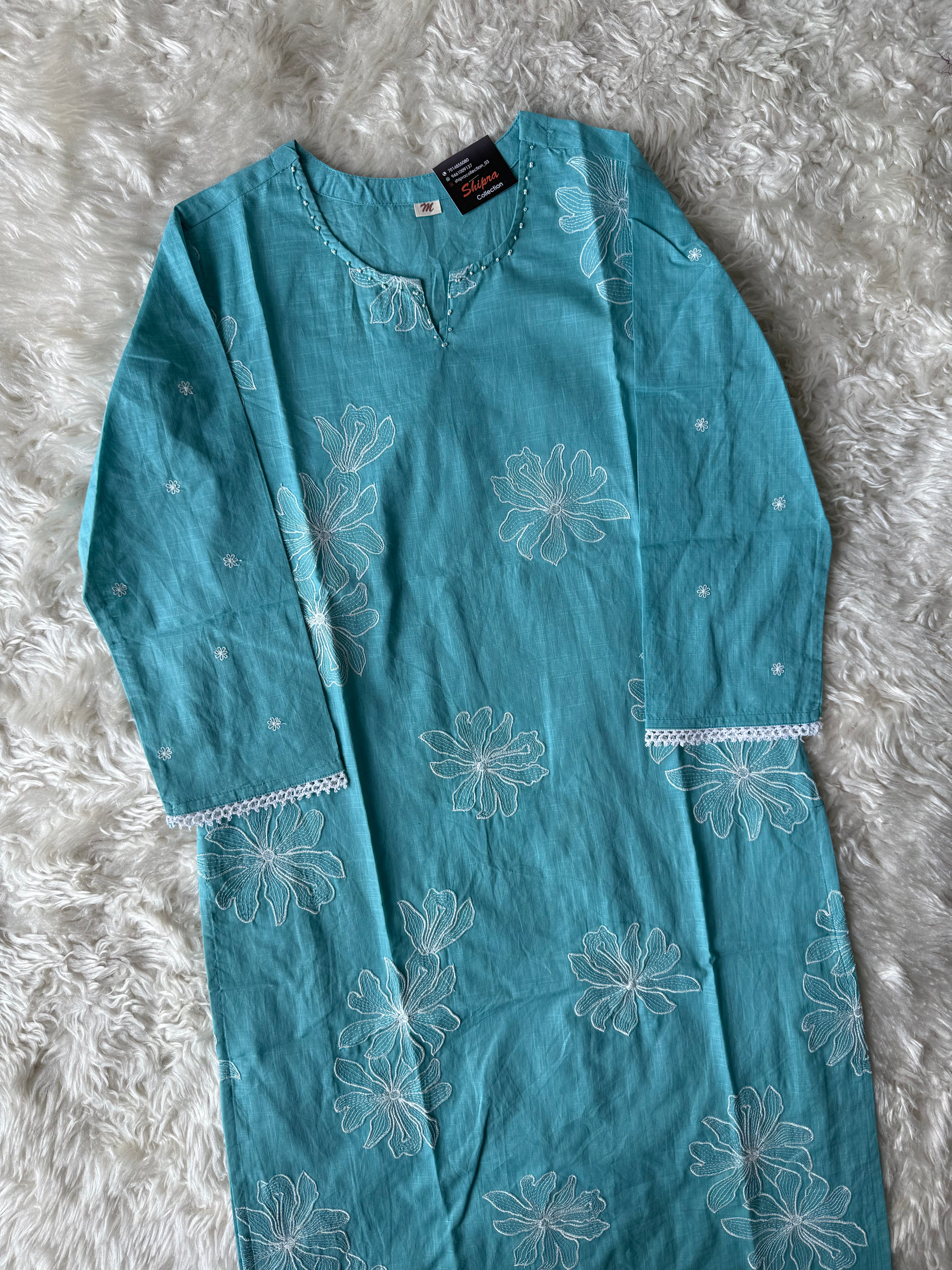 Slub Cotton Kurti Pant Set