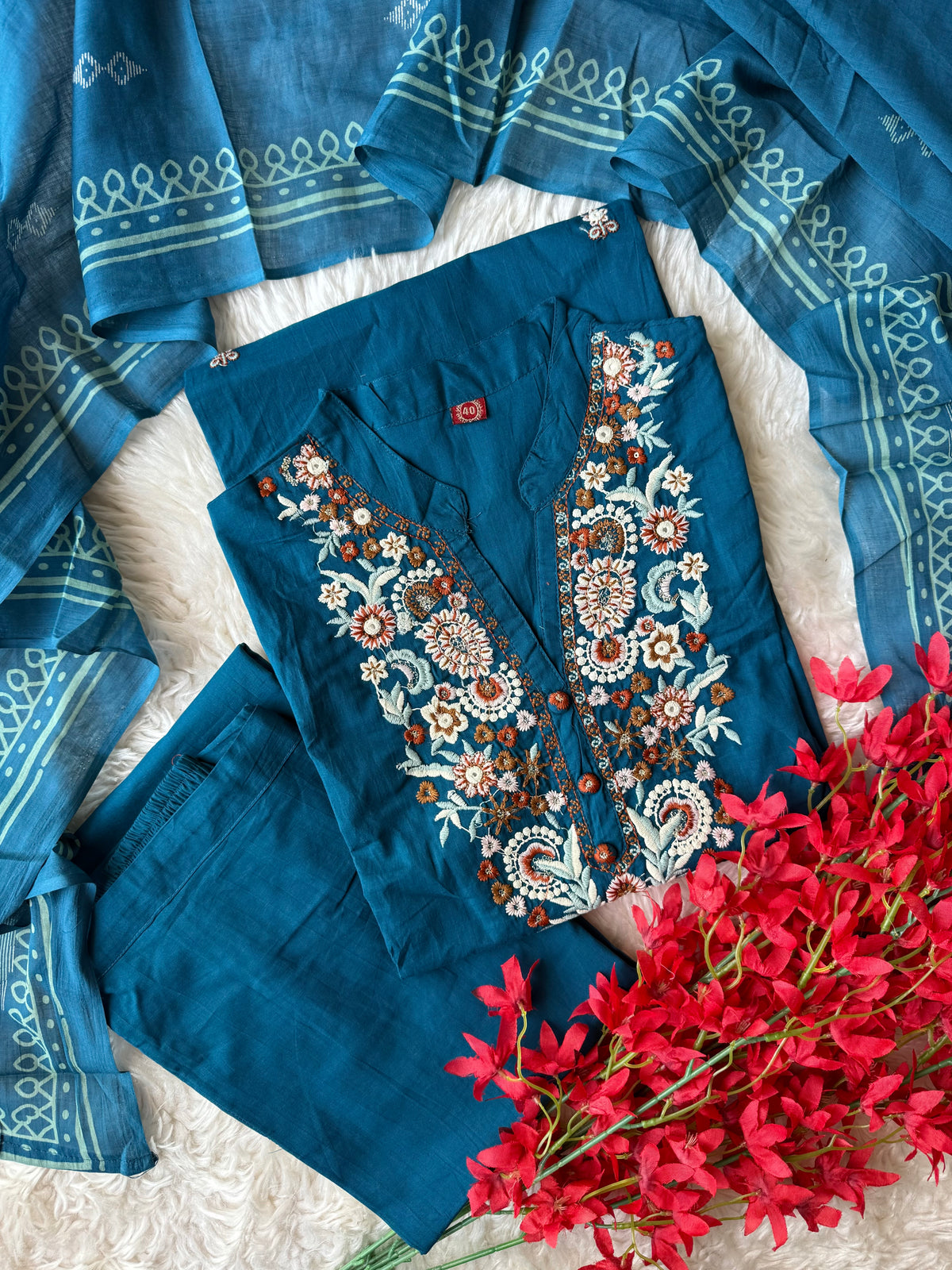 Pure Cotton Kurti Pant Dupatta Set