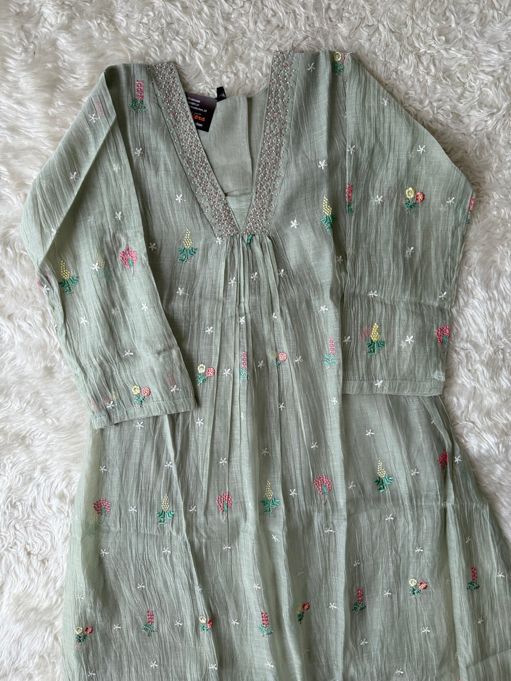 Pure Mul Chanderi Kurti Pant Dupatta Set