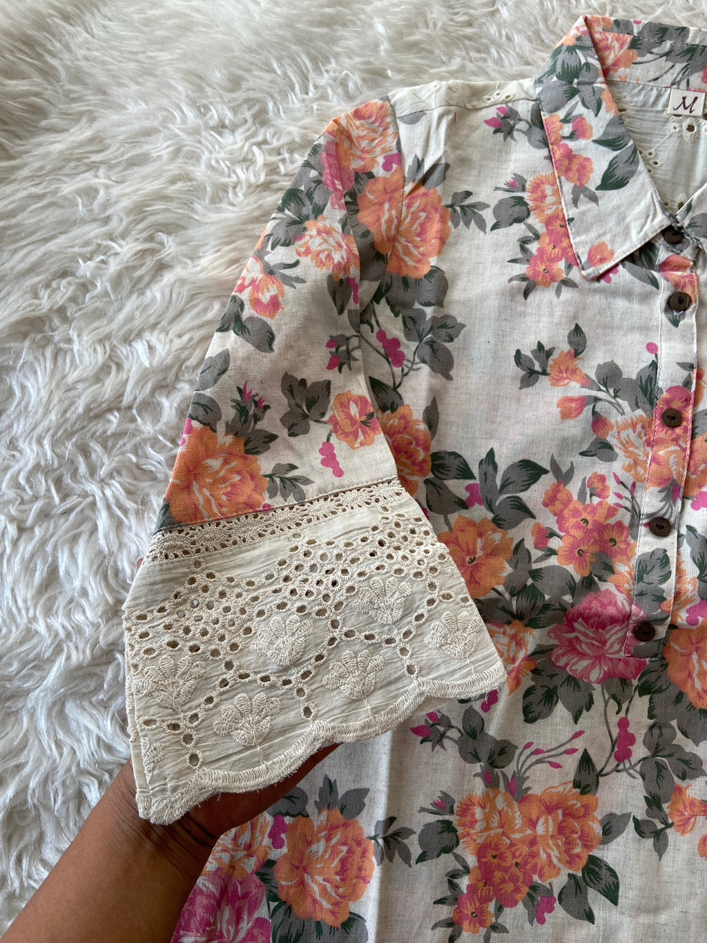 Khadi Cotton kurti with Lace details