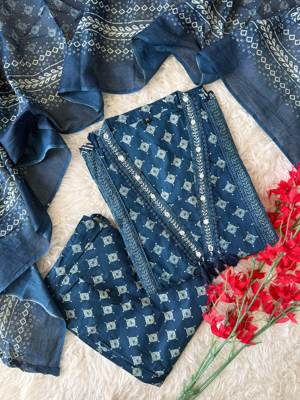 Pure Cotton Kurti Pant Dupatta Set