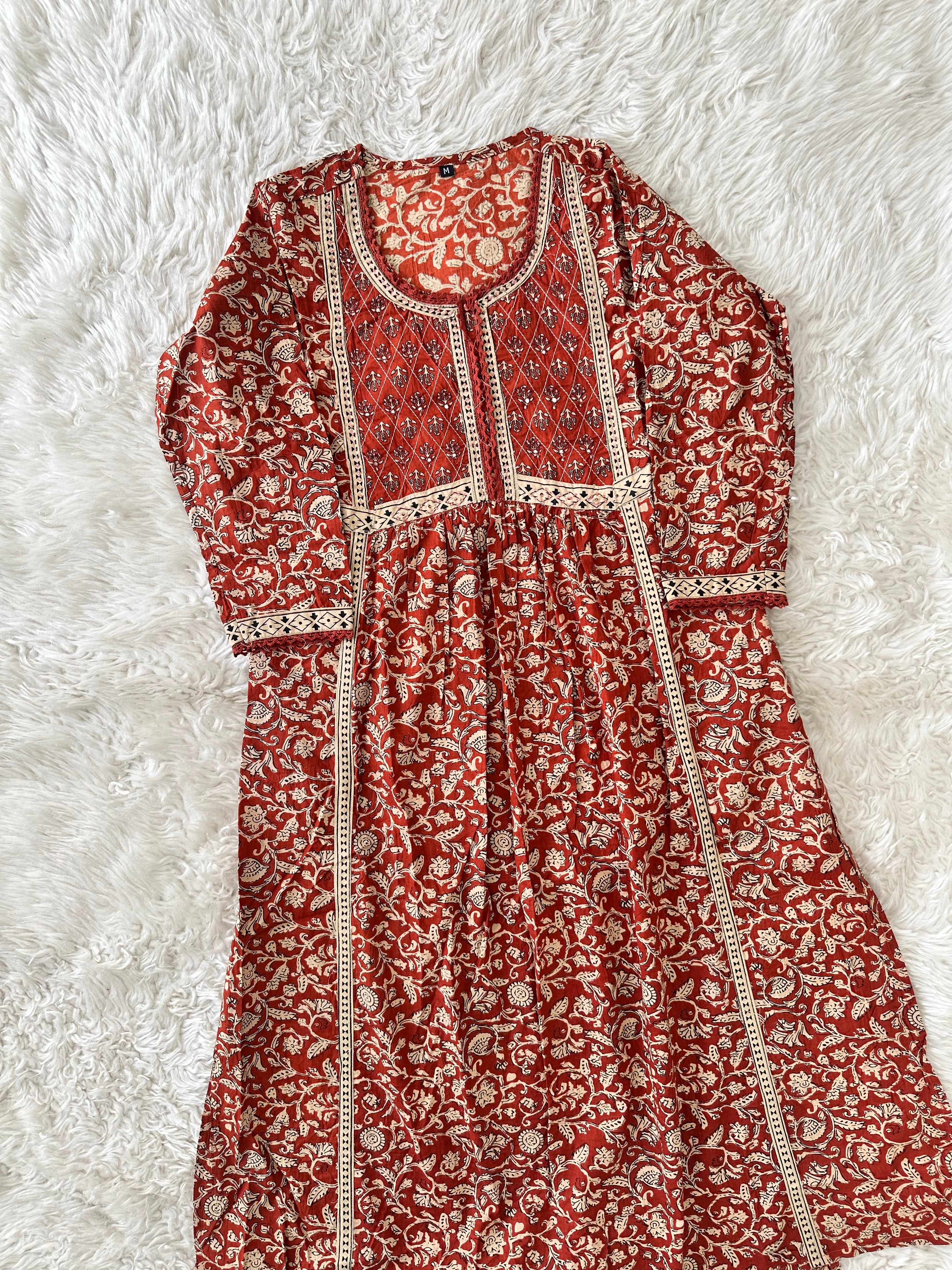 Jaipuri Print A-Line Kurti Pant Dupatta Set