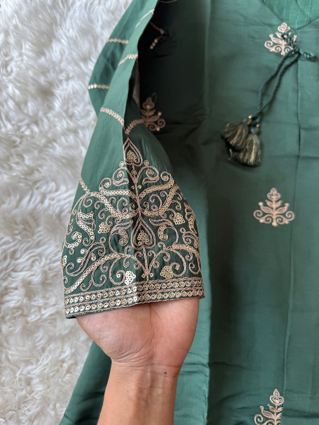 Pure Muslin Silk Kurti Pant Organza Dupatta Set