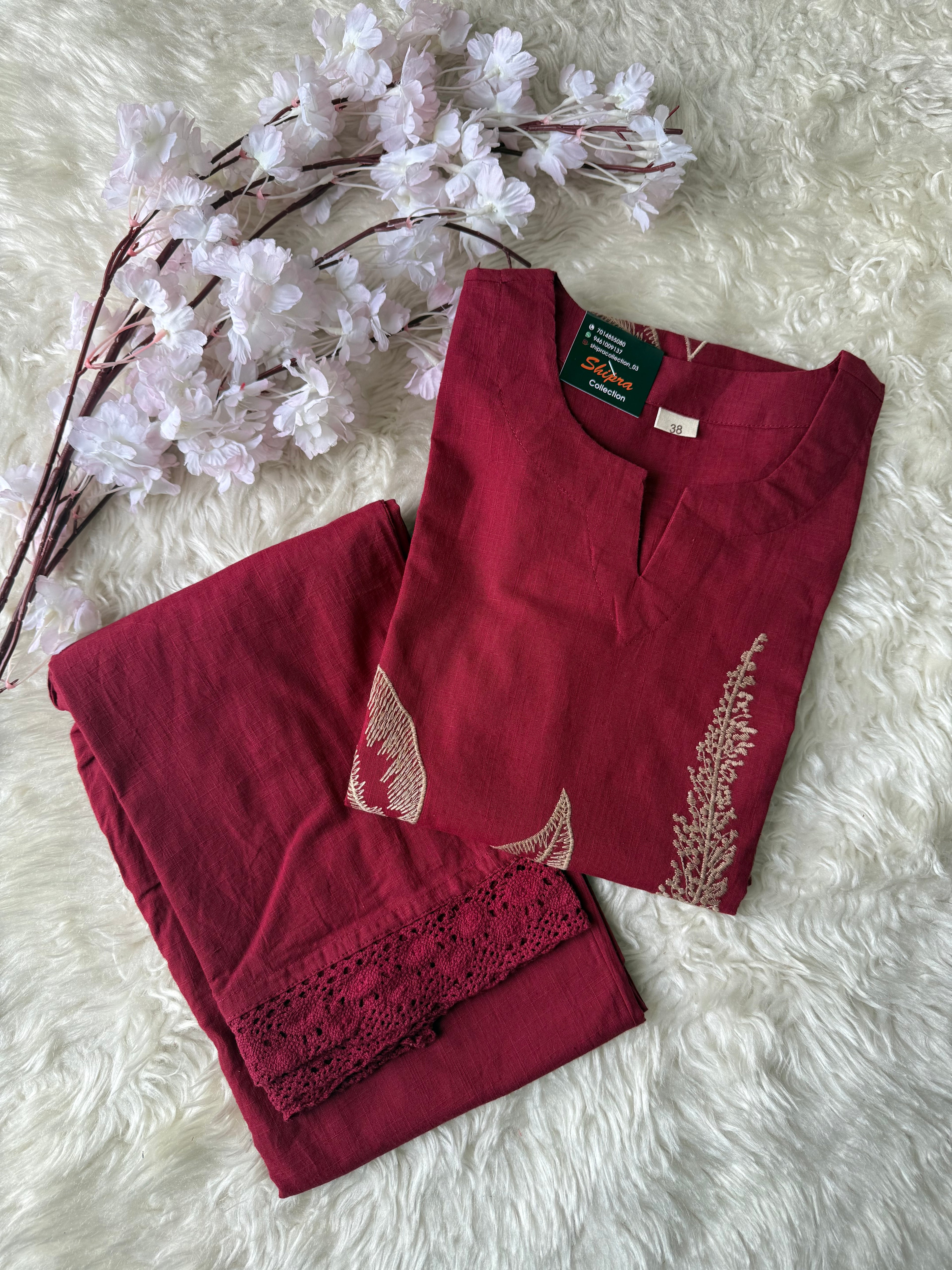 Slub Cotton Kurti Plazo Pant Set