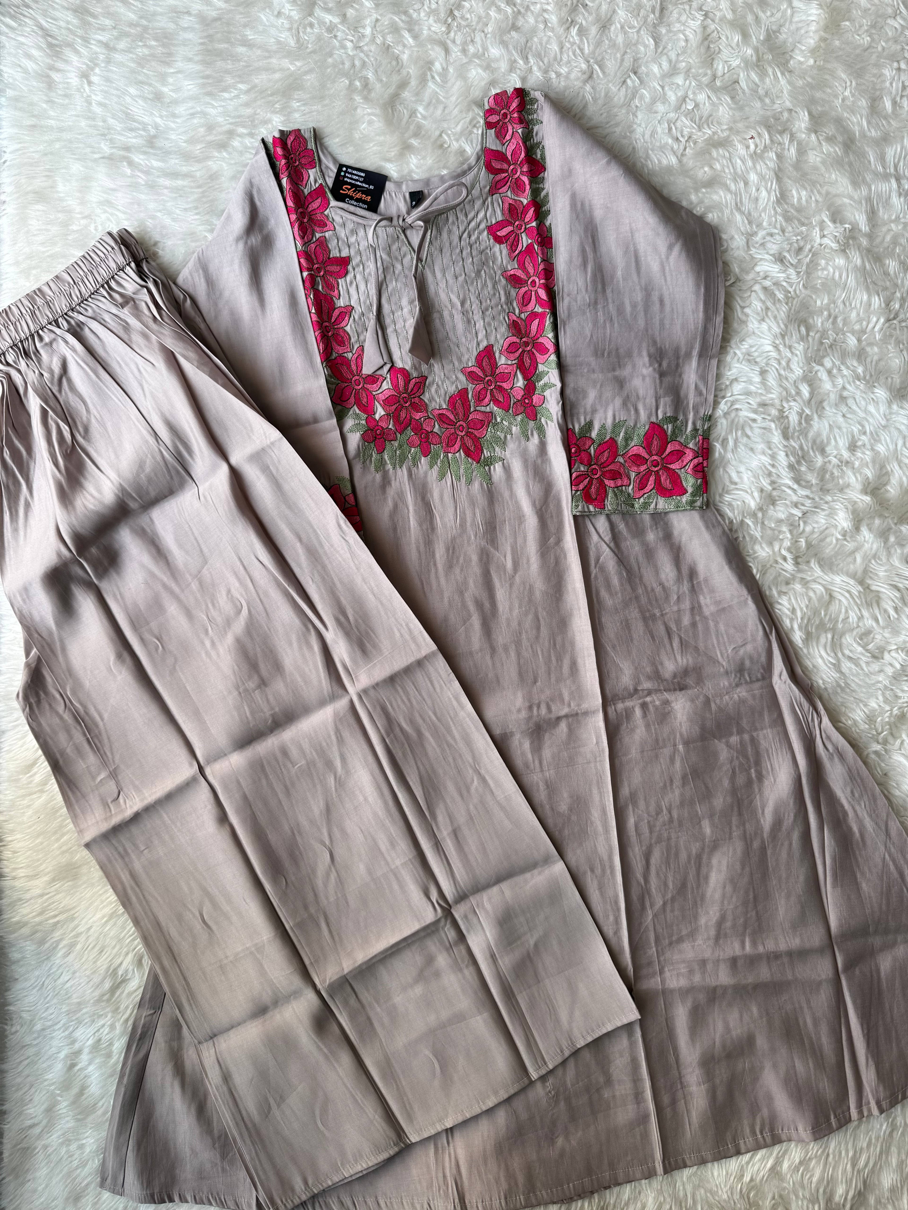 Pure Muslin Silk Kurti Plazo Set