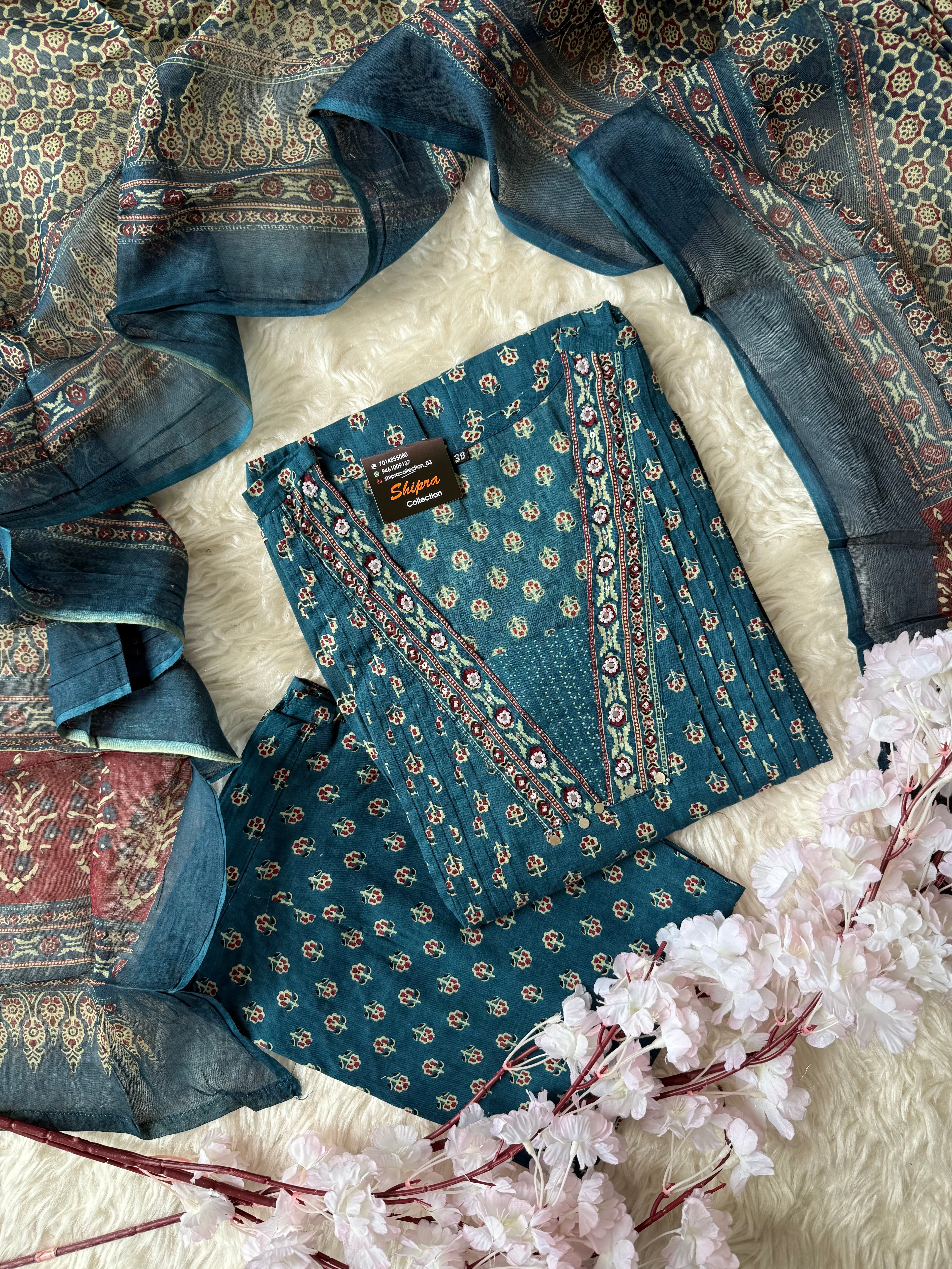 Premium Cotton Kurti plazo Dupatta Set