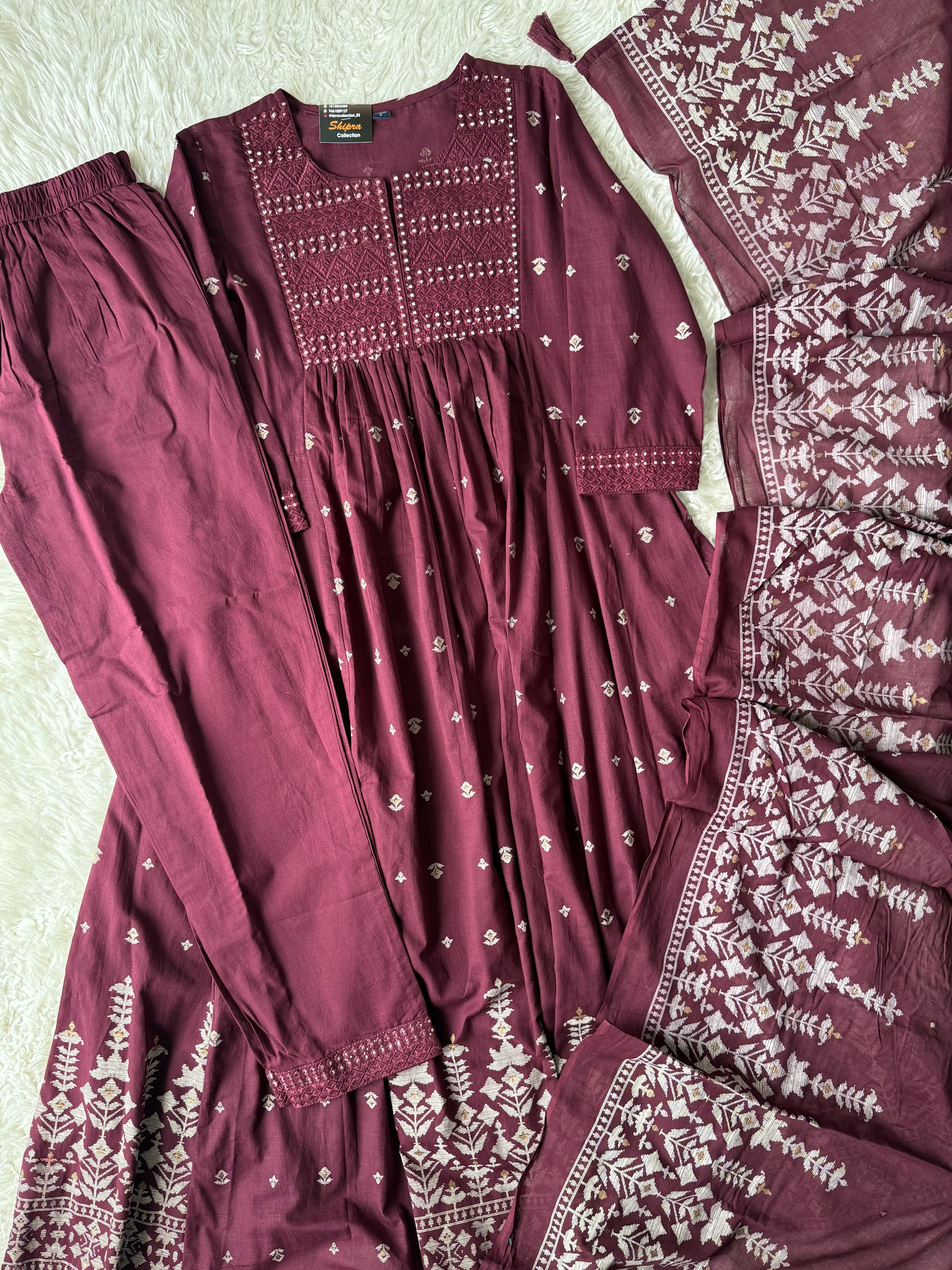 Premium Cotton ANARKALI Kurti Pant Dupatta Set