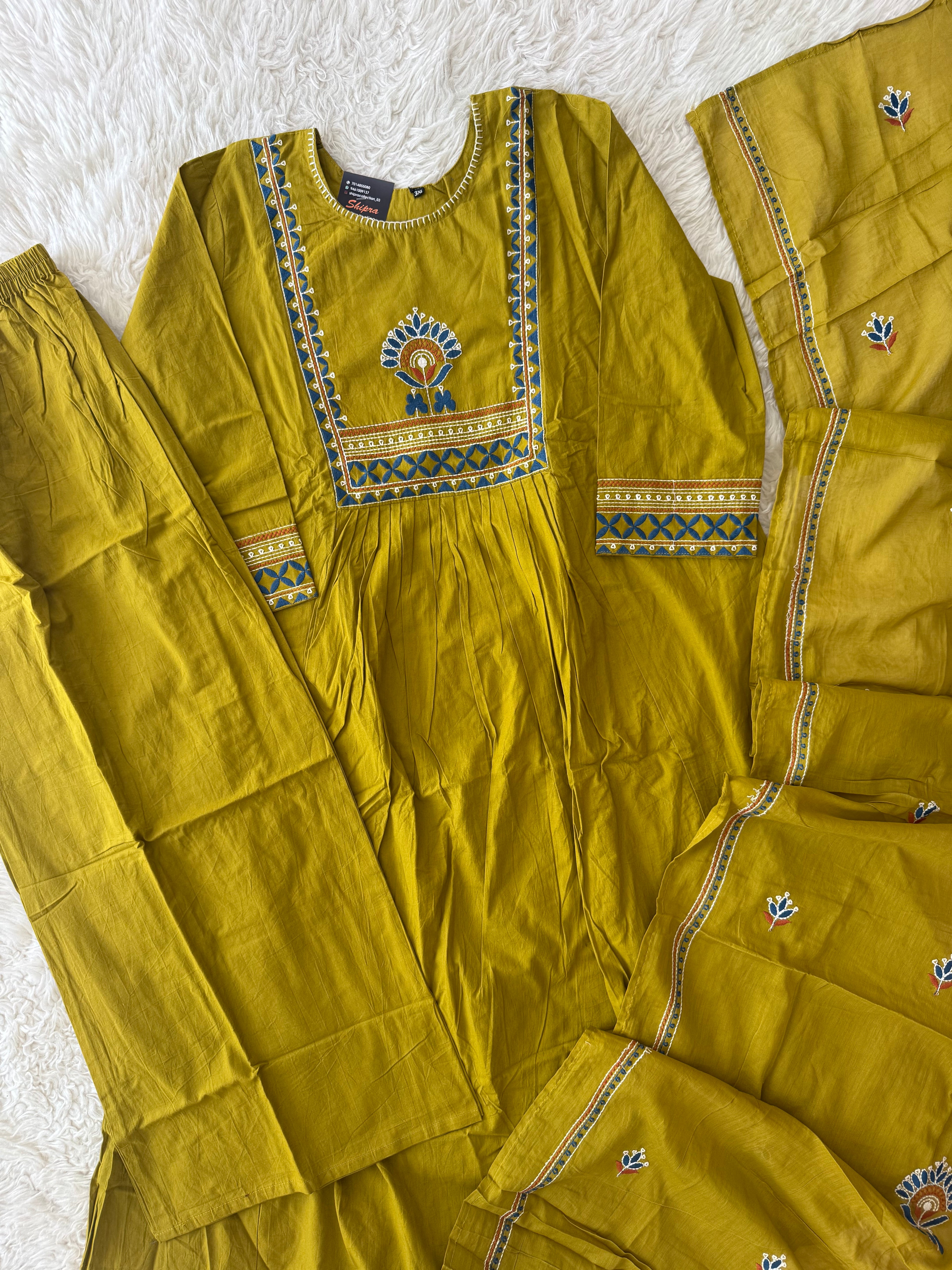 Premium Cotton FLARE Kurti Plazo Dupatta Set