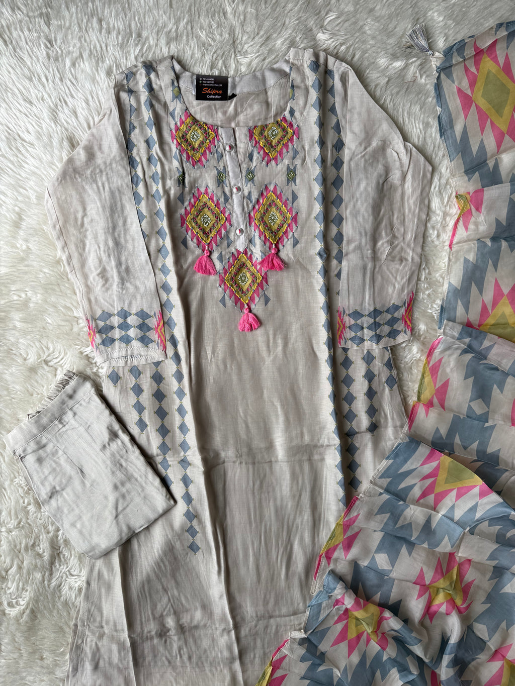 Butter Silk Kurti Pant Dupatta Set
