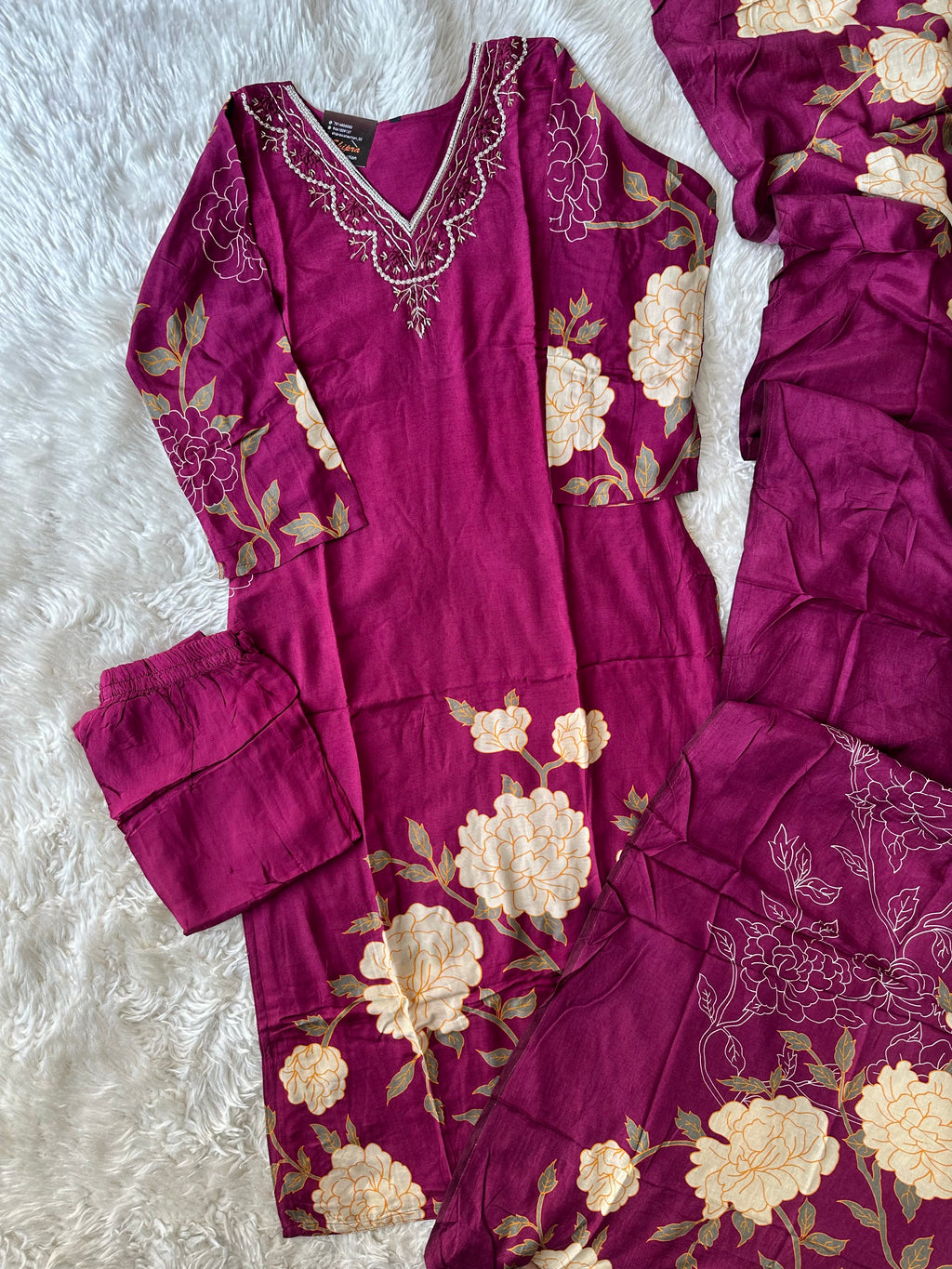 Pure Muslin Silk Kurti Pant Dupatta Set