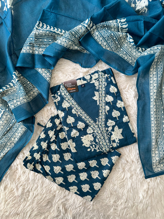 Breathable Cotton Kurti Pant Cotton Dupatta Set