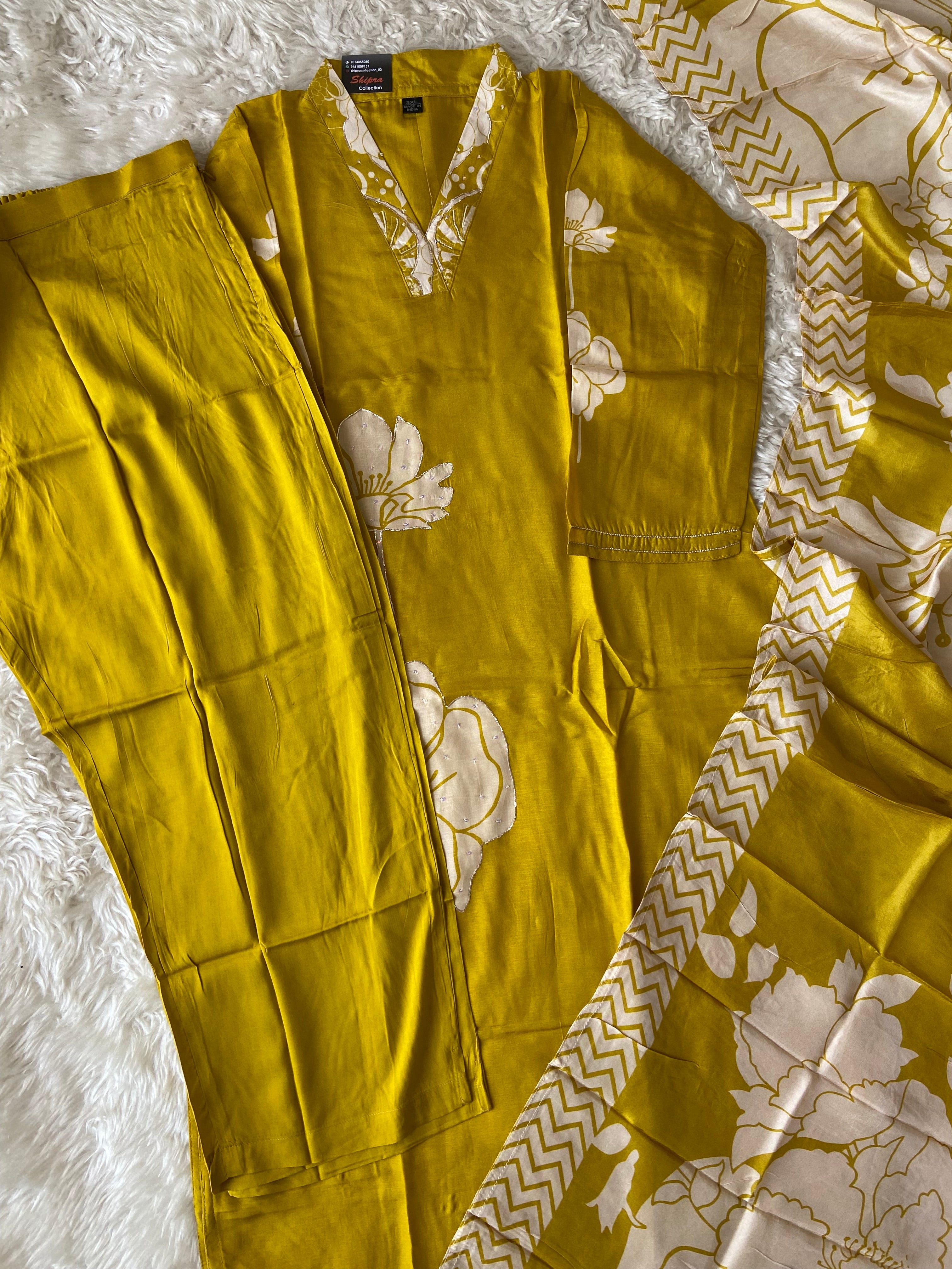 “Plus Size” Russian Silk Kurti Pant Dupatta Set