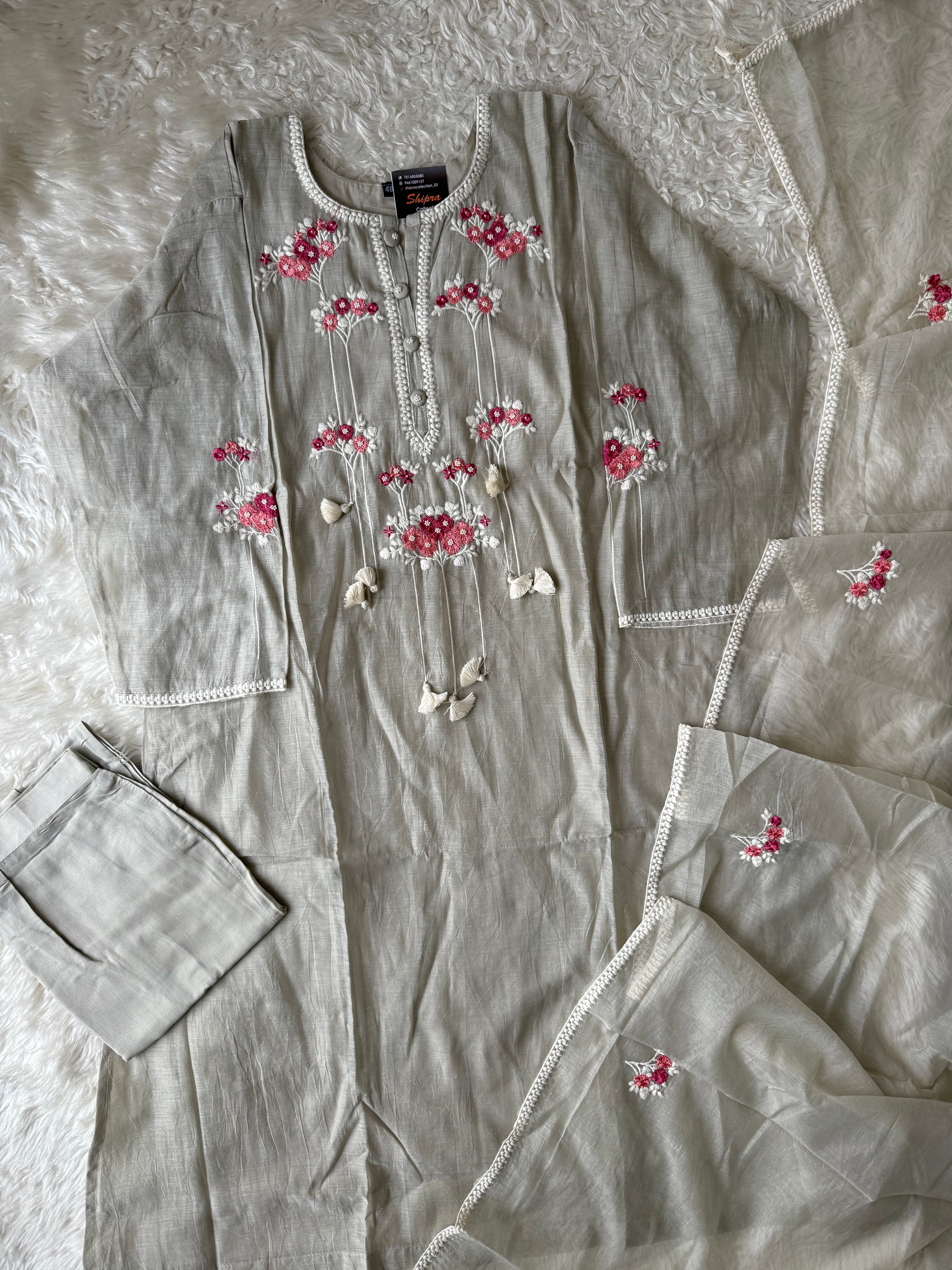 “Plus Size” Mul Chanderi Kurti Pant Dupatta Set