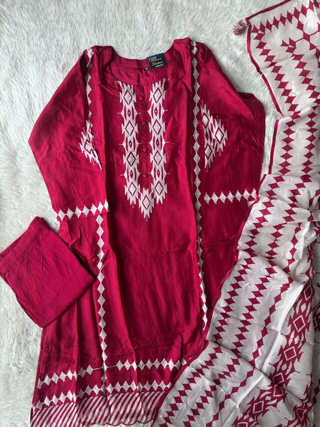 “ Plus Size” Butter Silk Kurti Pant Dupatta Set