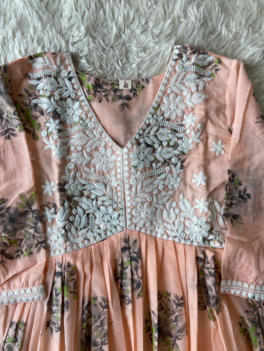 Mul Cotton Thread Work Flare Kurti