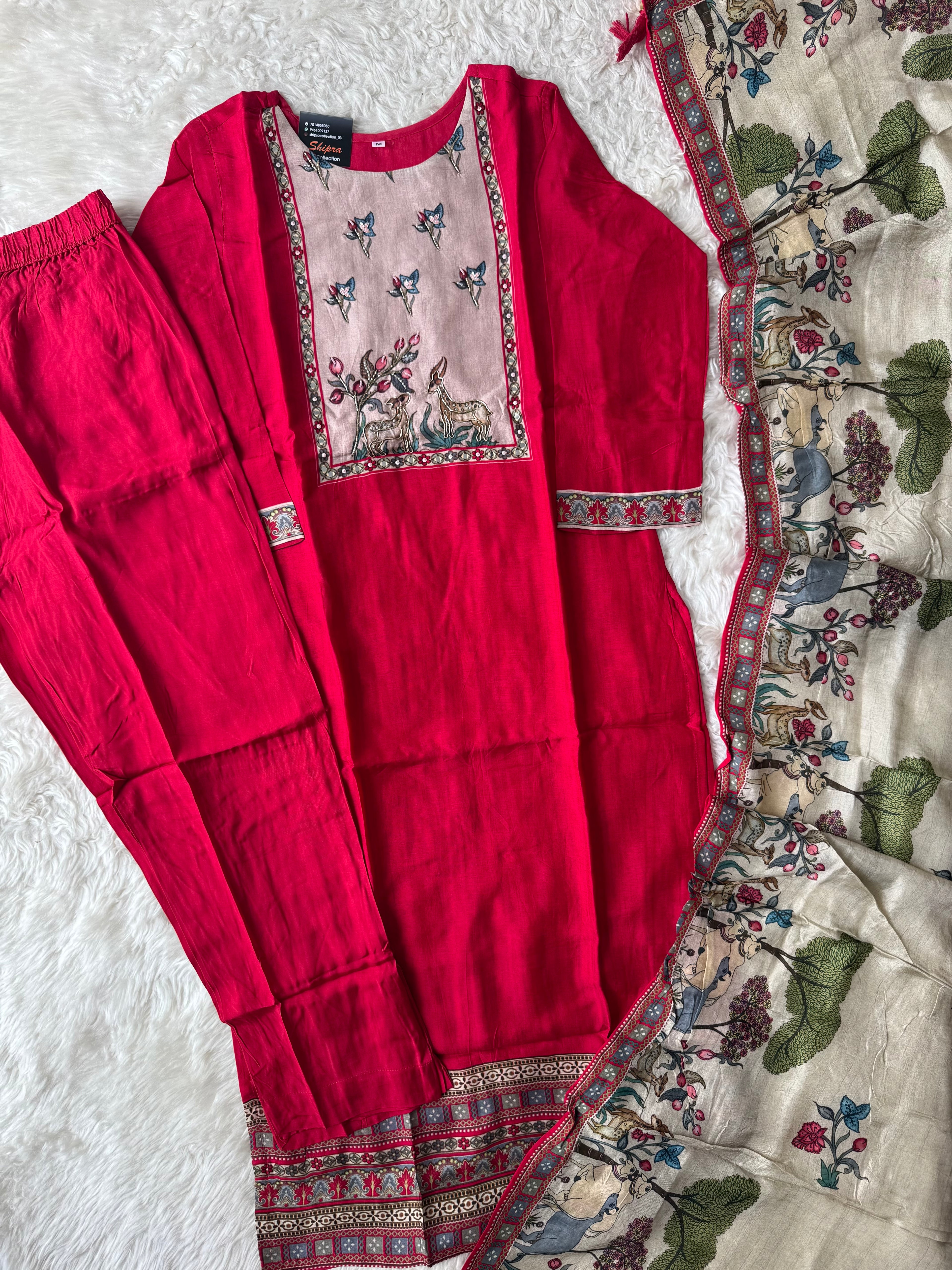 Russian Silk Kurti Pant Dupatta Set