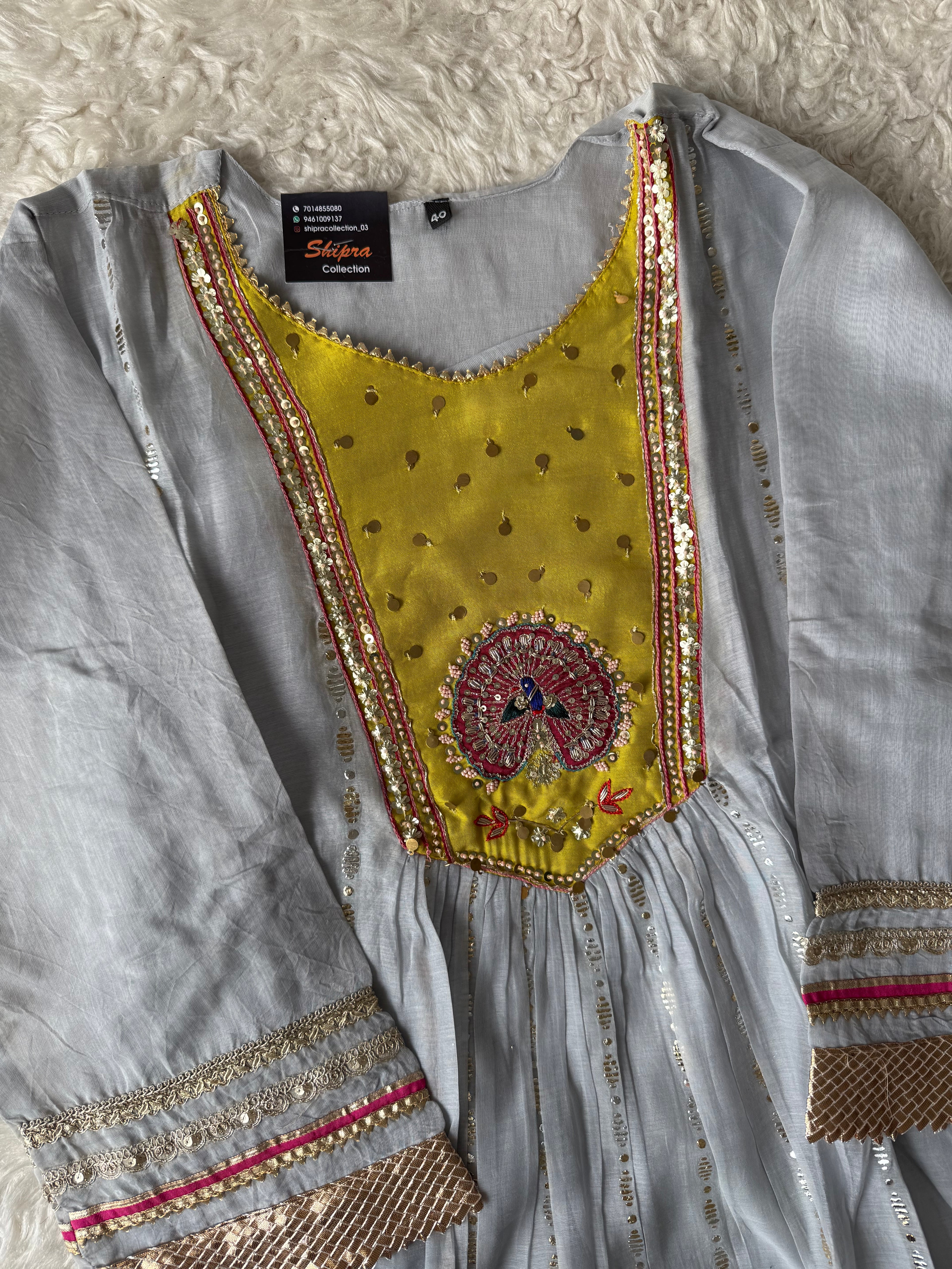 Mul Chanderi Kurti Pant Dupatta Set