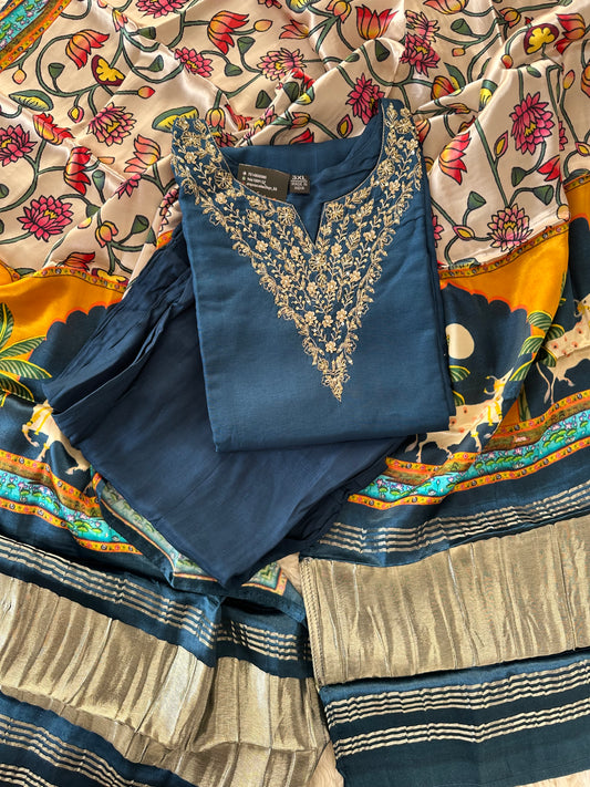 Plus Size Gazi Silk Kurti Pant Dupatta Set