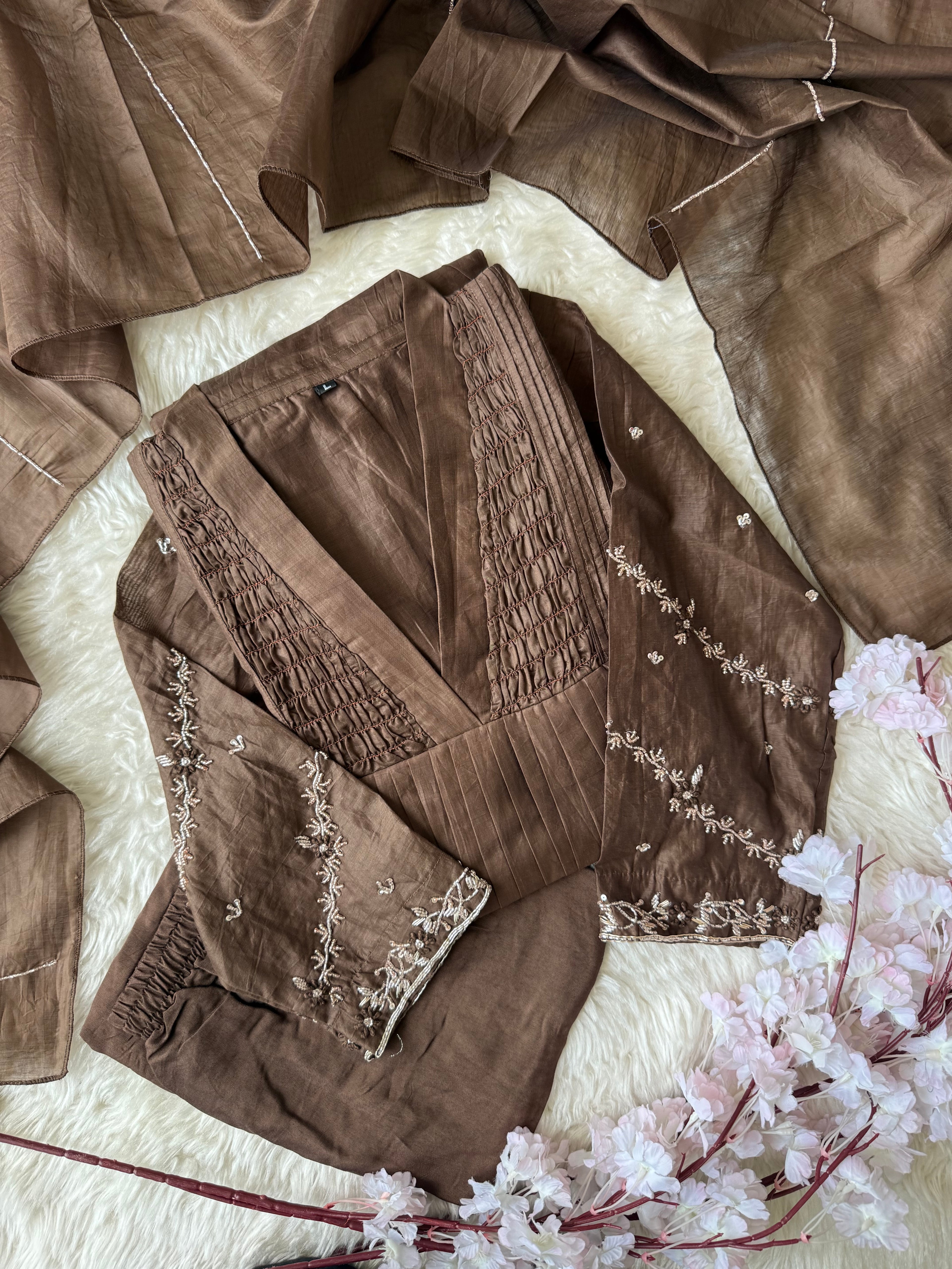 Mul Chanderi Kurti Pant Dupatta Set