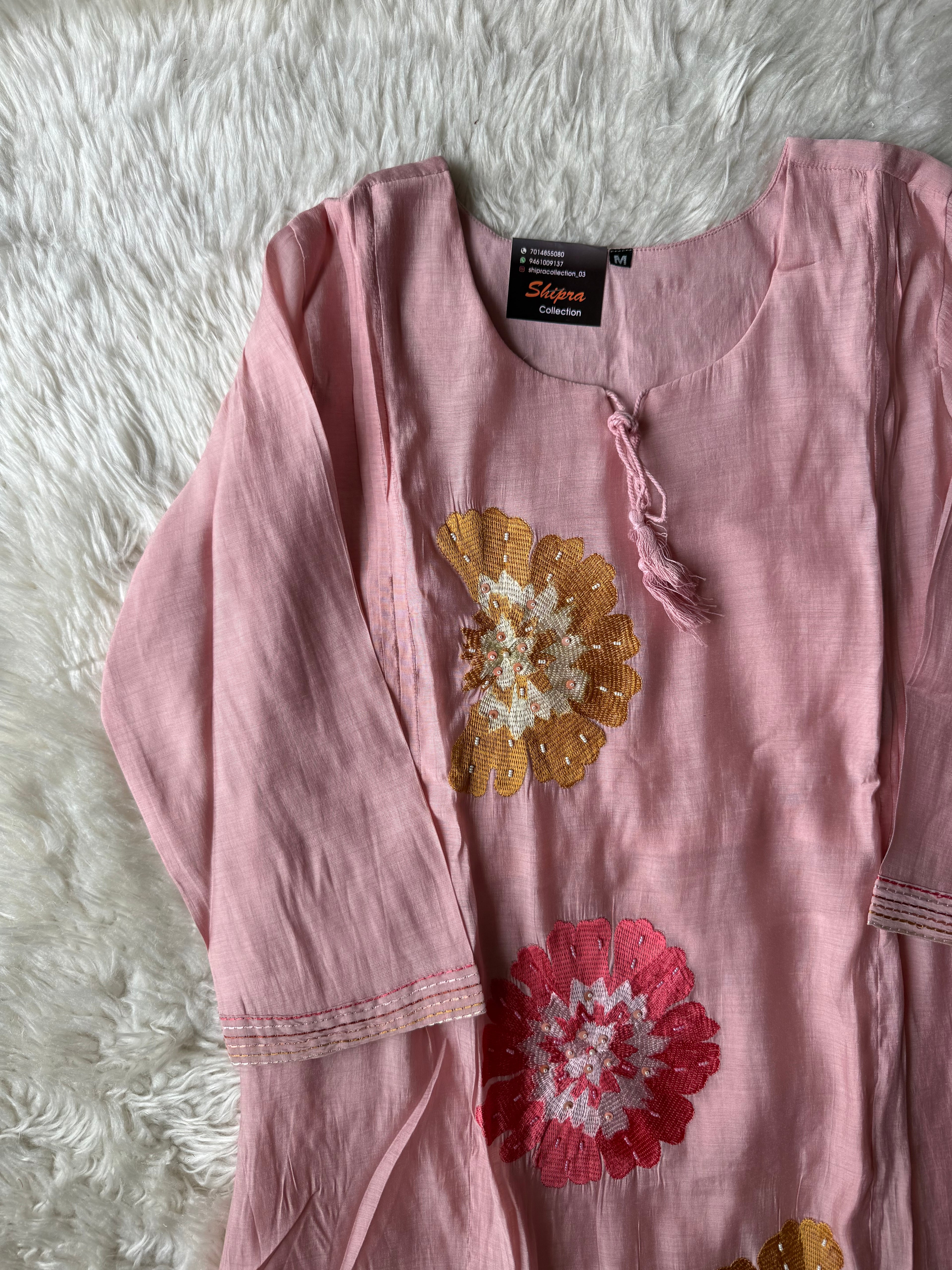 Mul Chanderi Kurti Pant Dupatta Set