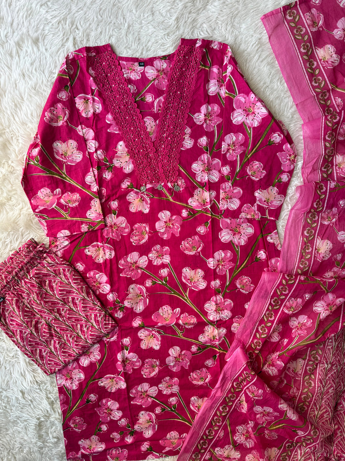 Pure Cotton Kurti Pant Dupatta Set